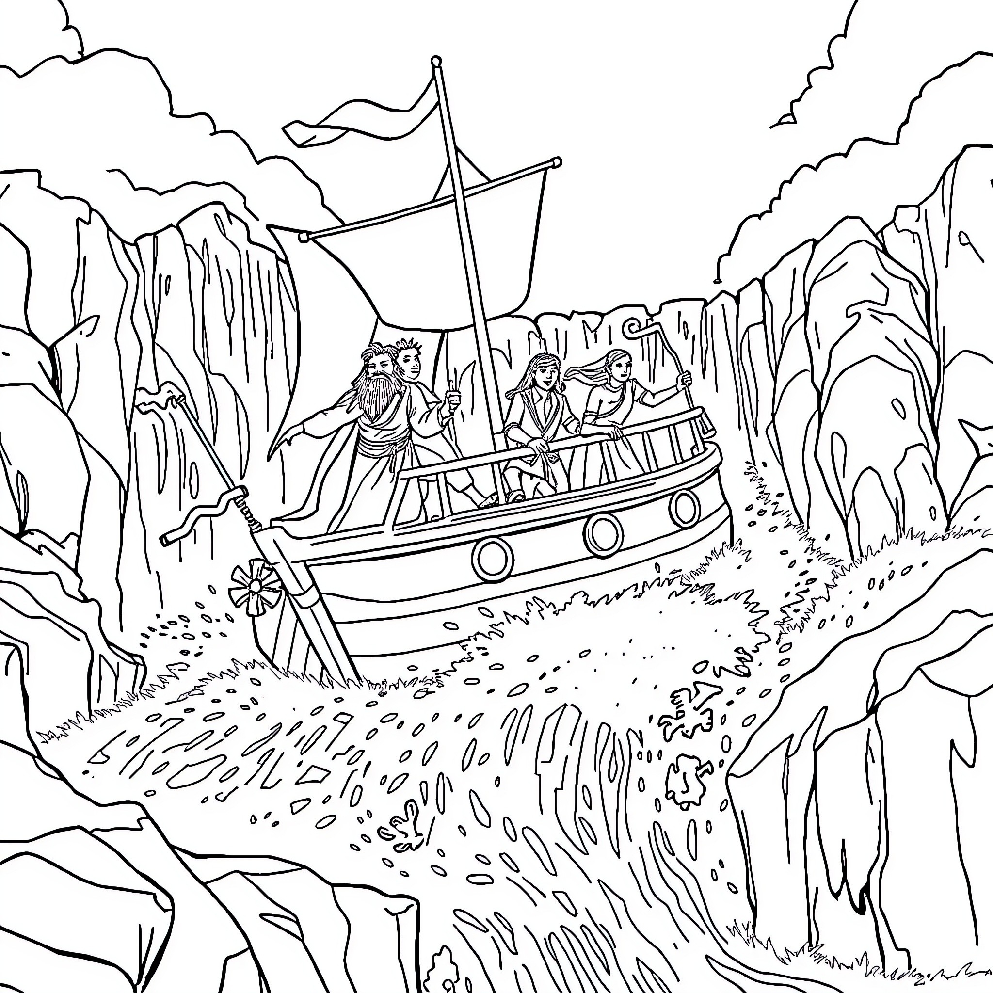 Goldorak's Adventurous Voyage Through Rugged Terrain Coloring Page (free black-and-white line drawing printable PDF for all, from beginners to advanced learners, including children, teens, adults, and seniors)