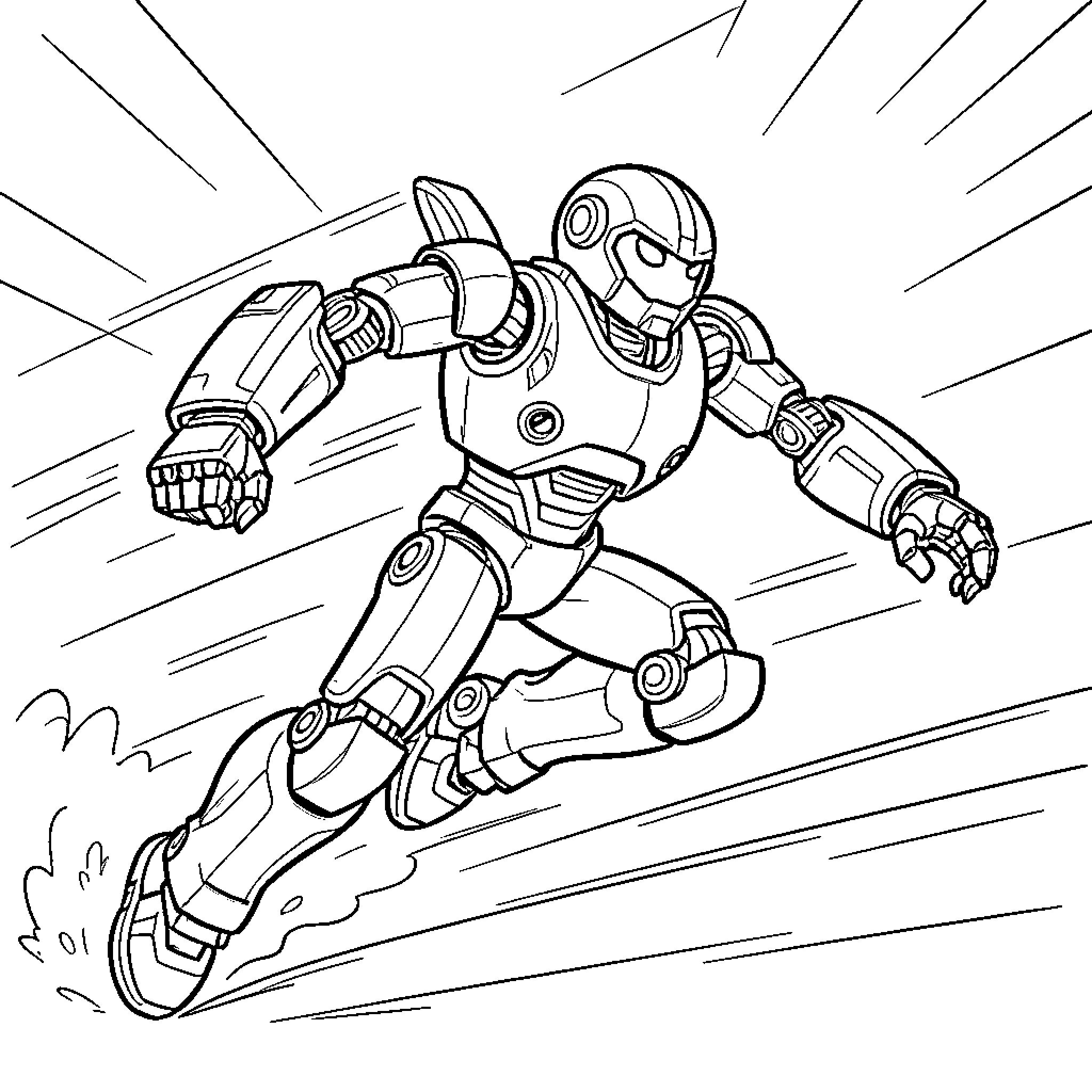 Sonic Robot running fast with intense expression Coloring Page (free black-and-white line drawing printable PDF for all, from beginners to advanced learners, including children, teens, adults, and seniors)