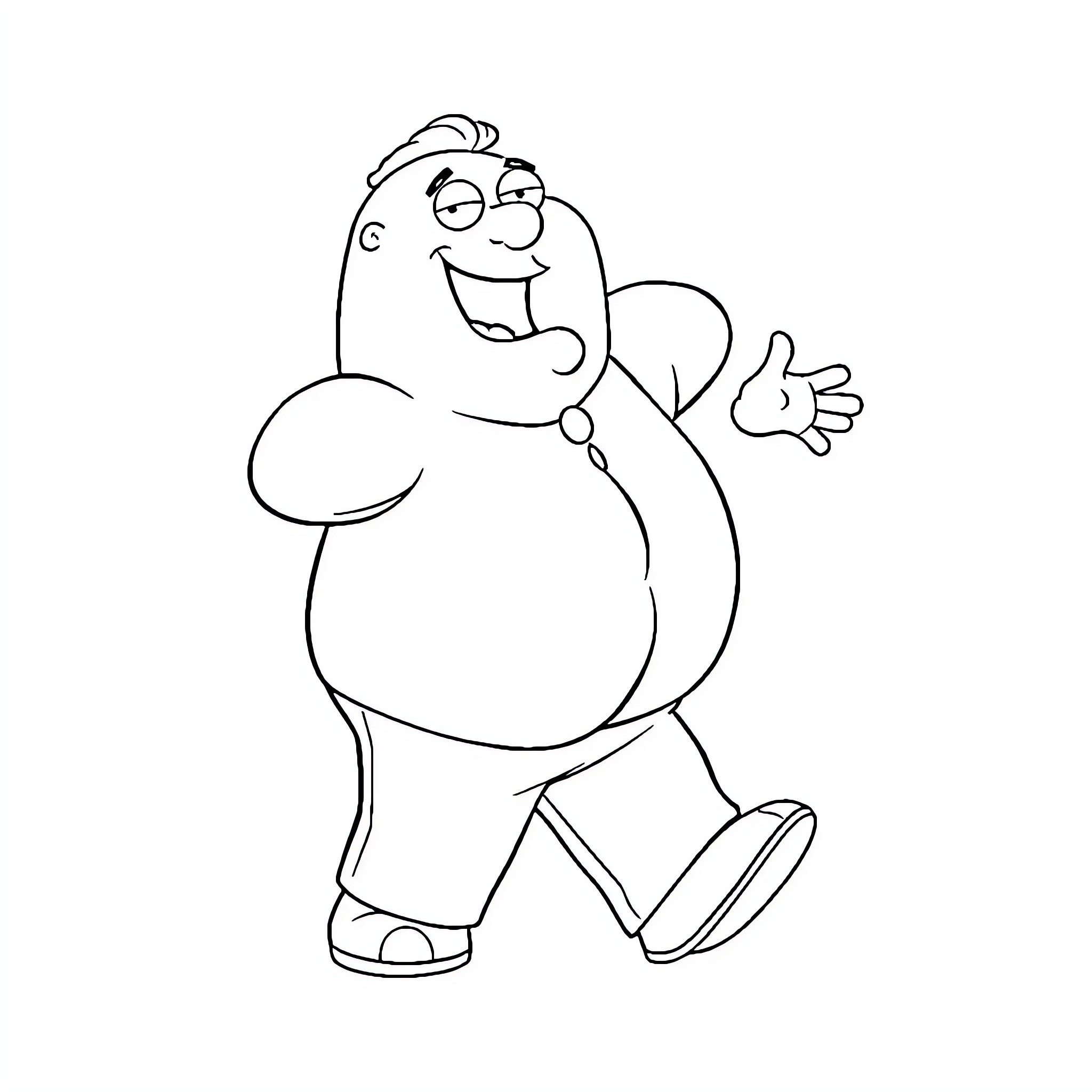 Peter Griffin in a lighthearted, animated pose Coloring Page (free black-and-white line drawing printable PDF for all, from beginners to advanced learners, including children, teens, adults, and seniors)