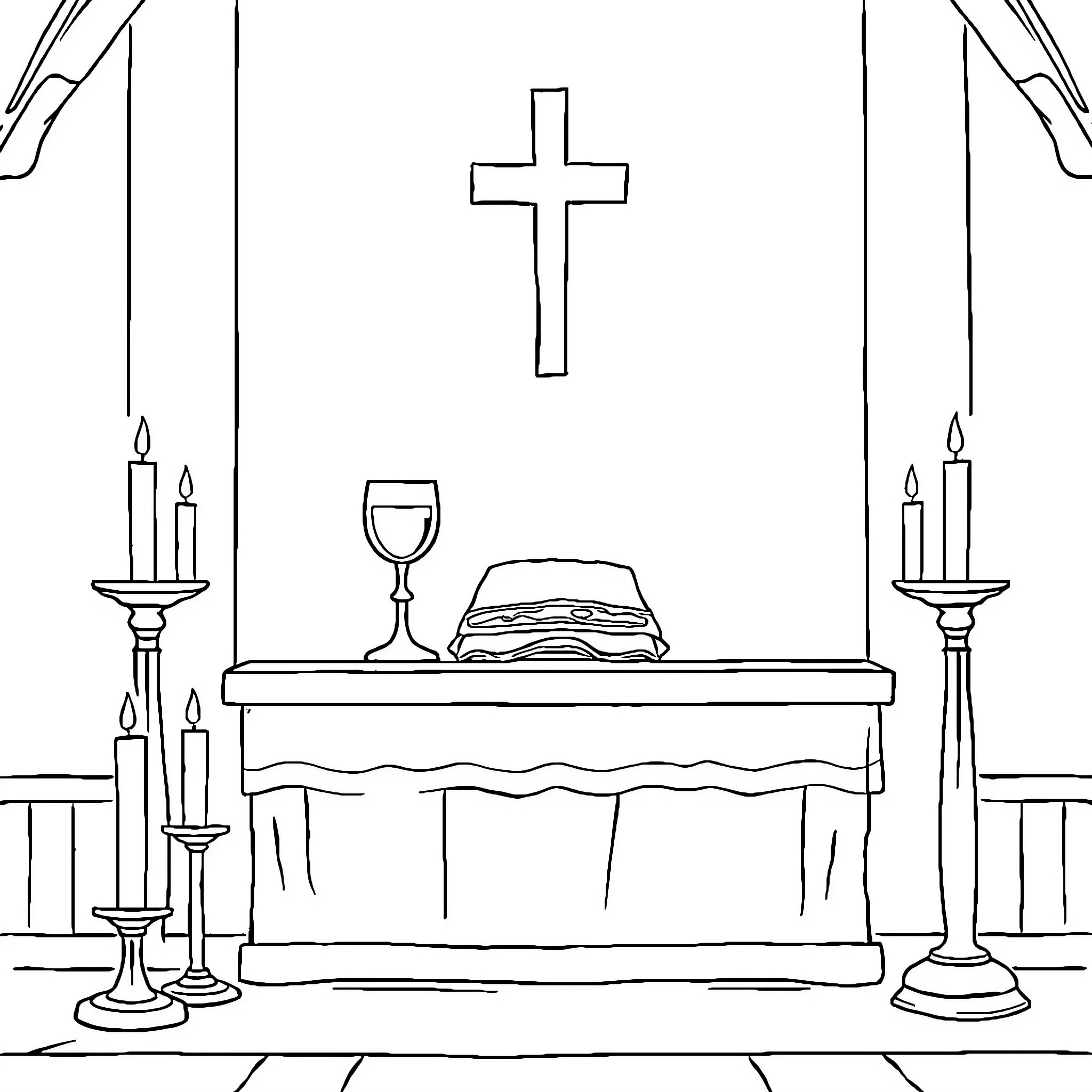 Eucharist ceremony in a religious setting Coloring Page (free black-and-white line drawing printable PDF for all, from beginners to advanced learners, including children, teens, adults, and seniors)