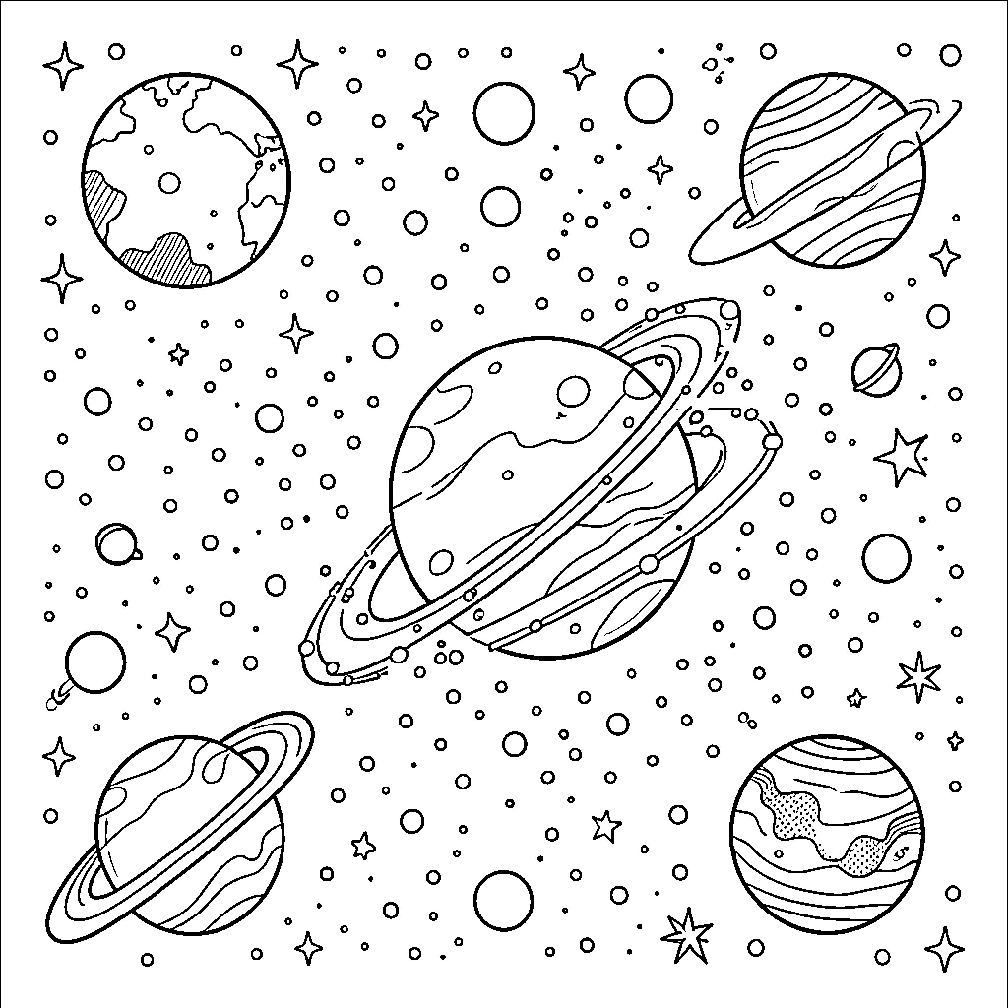 نمط نقاط في الفضاء Coloring Page (free black-and-white line drawing printable PDF for all, from beginners to advanced learners, including children, teens, adults, and seniors)