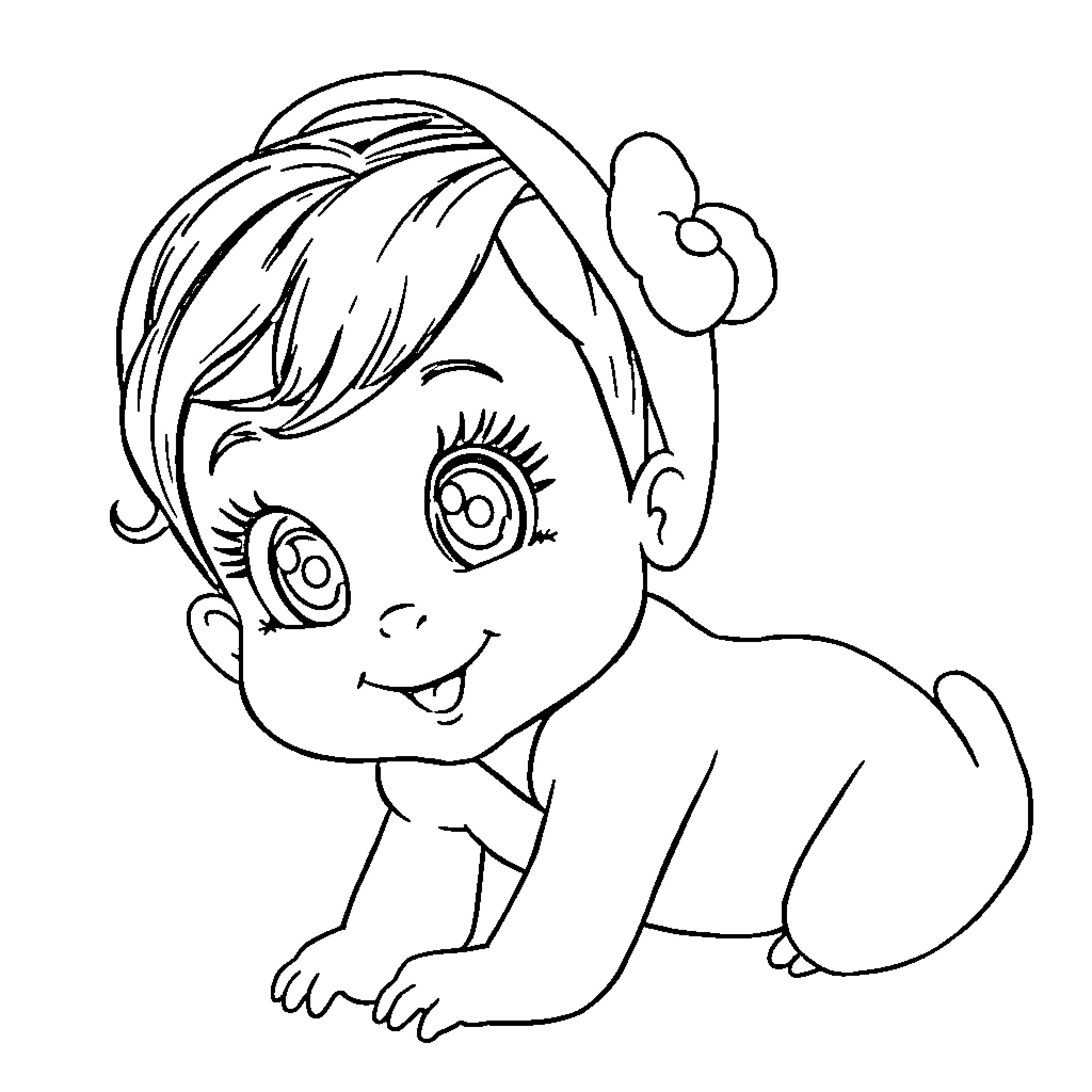 Baby playing happily on the floor Coloring Page (free black-and-white line drawing printable PDF for all, from beginners to advanced learners, including children, teens, adults, and seniors)