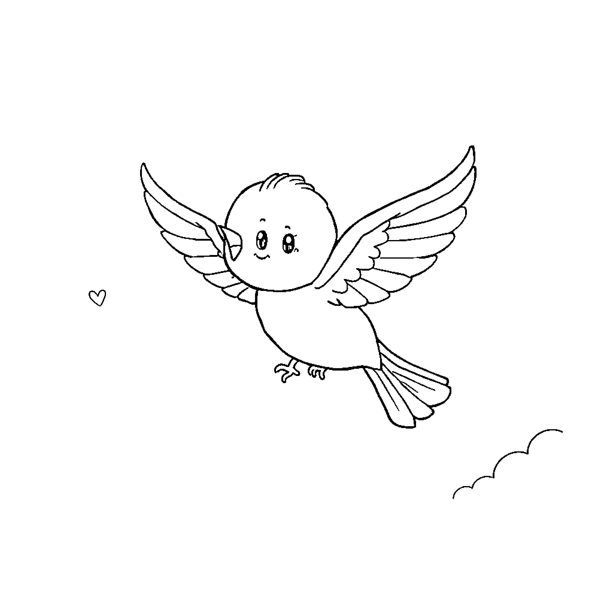 Pig bird flying happily in the sky Coloring Page (free black-and-white line drawing printable PDF for all, from beginners to advanced learners, including children, teens, adults, and seniors)