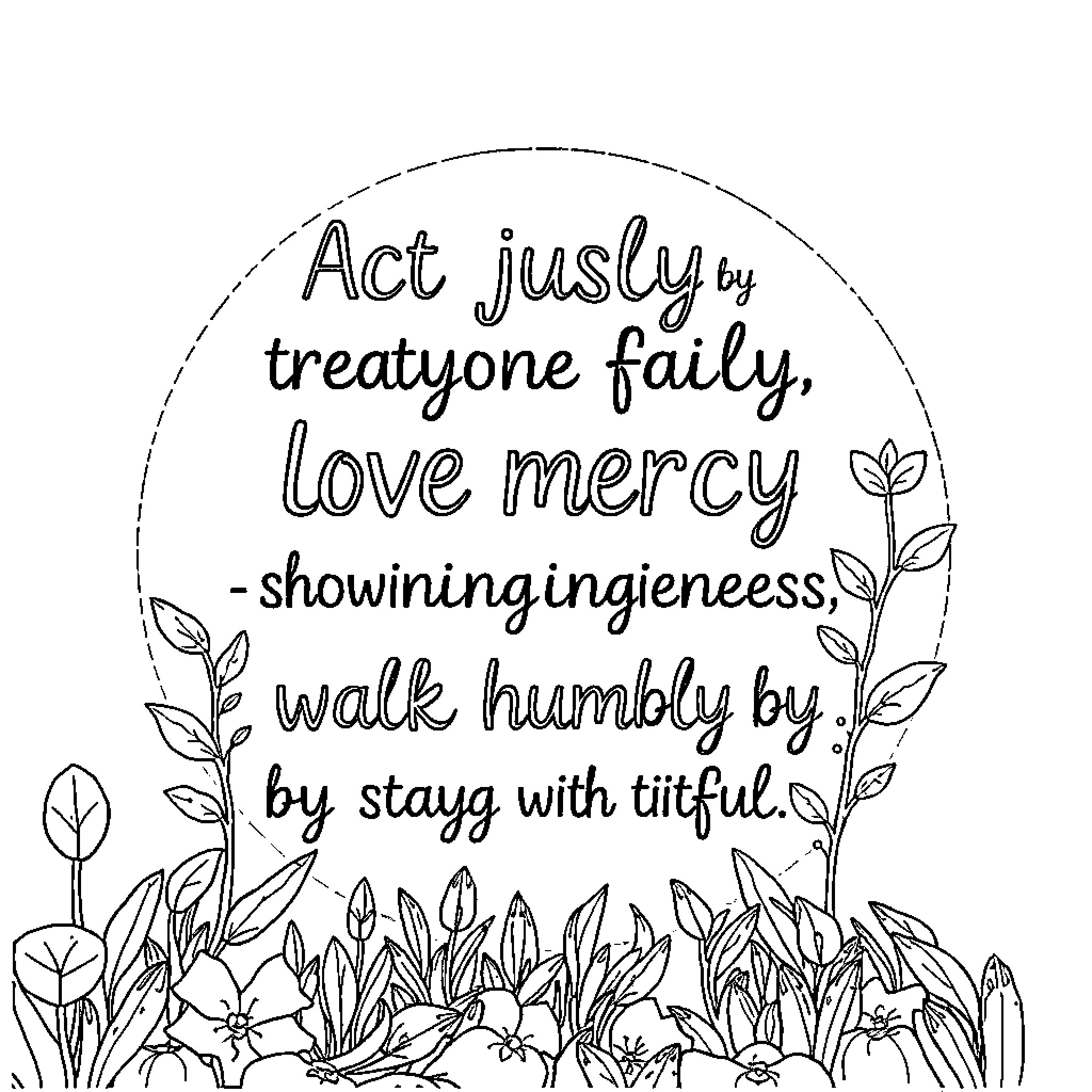 God's Call to Act Justly, Love Mercifully, and Walk Humbly Coloring Page (free black-and-white line drawing printable PDF for all, from beginners to advanced learners, including children, teens, adults, and seniors)