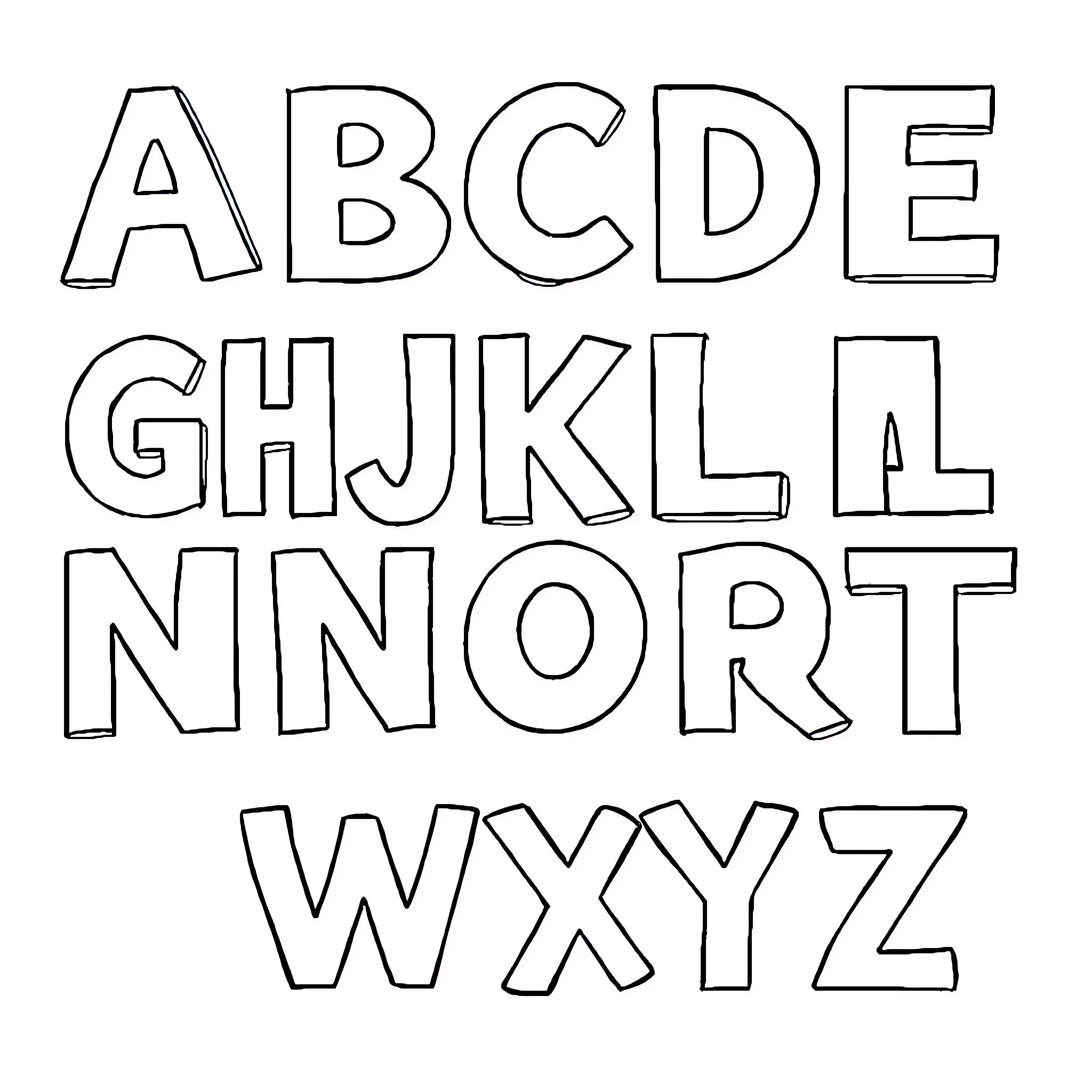 Alphabet letters in simple outlined style Coloring Page (free black-and-white line drawing printable PDF for all, from beginners to advanced learners, including children, teens, adults, and seniors)