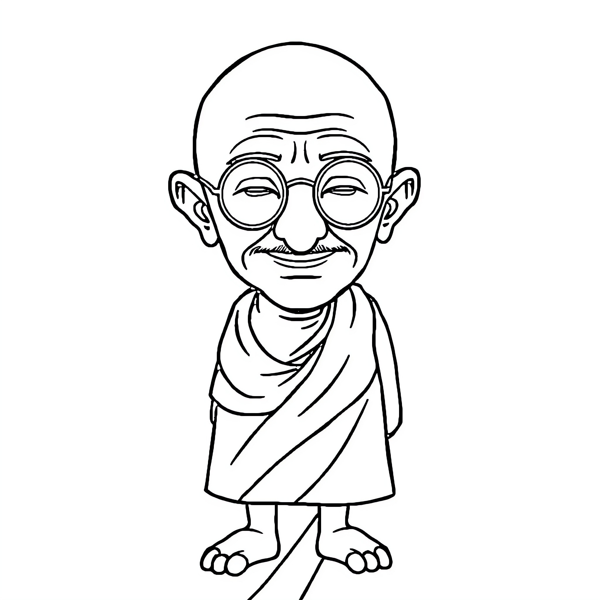 Gandhi in a meditative pose Coloring Page (free black-and-white line drawing printable PDF for all, from beginners to advanced learners, including children, teens, adults, and seniors)