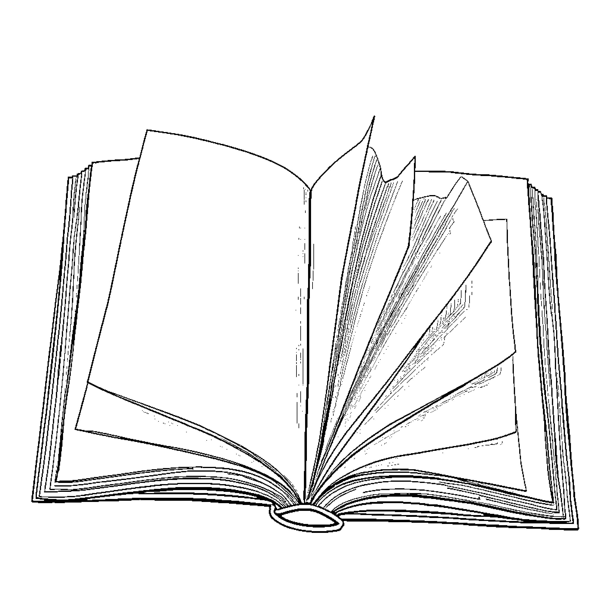 Book with open pages revealing intricate details Coloring Page (free black-and-white line drawing printable PDF for all, from beginners to advanced learners, including children, teens, adults, and seniors)