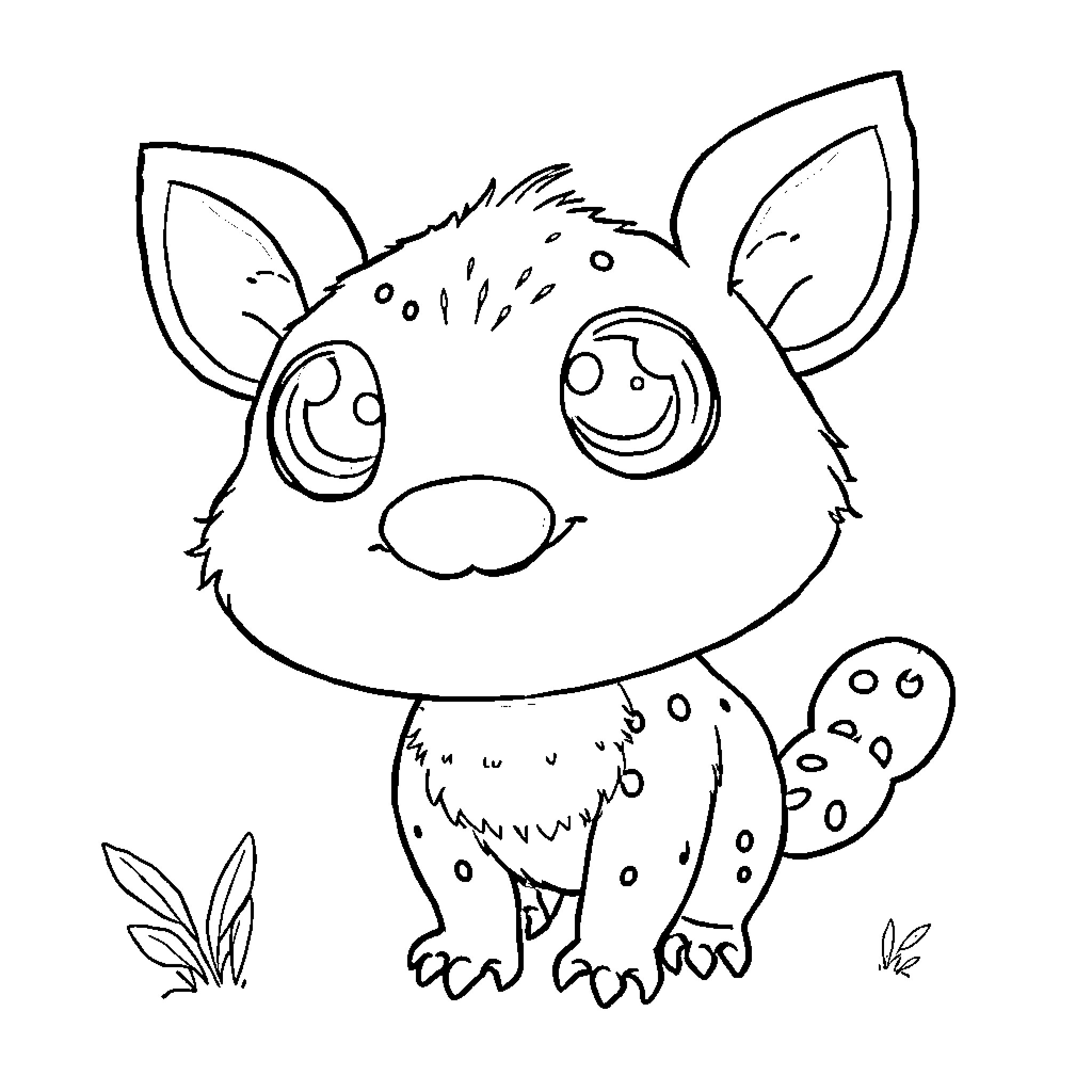 Labubu's Playful Spotted Companion Coloring Page (free black-and-white line drawing printable PDF for all, from beginners to advanced learners, including children, teens, adults, and seniors)