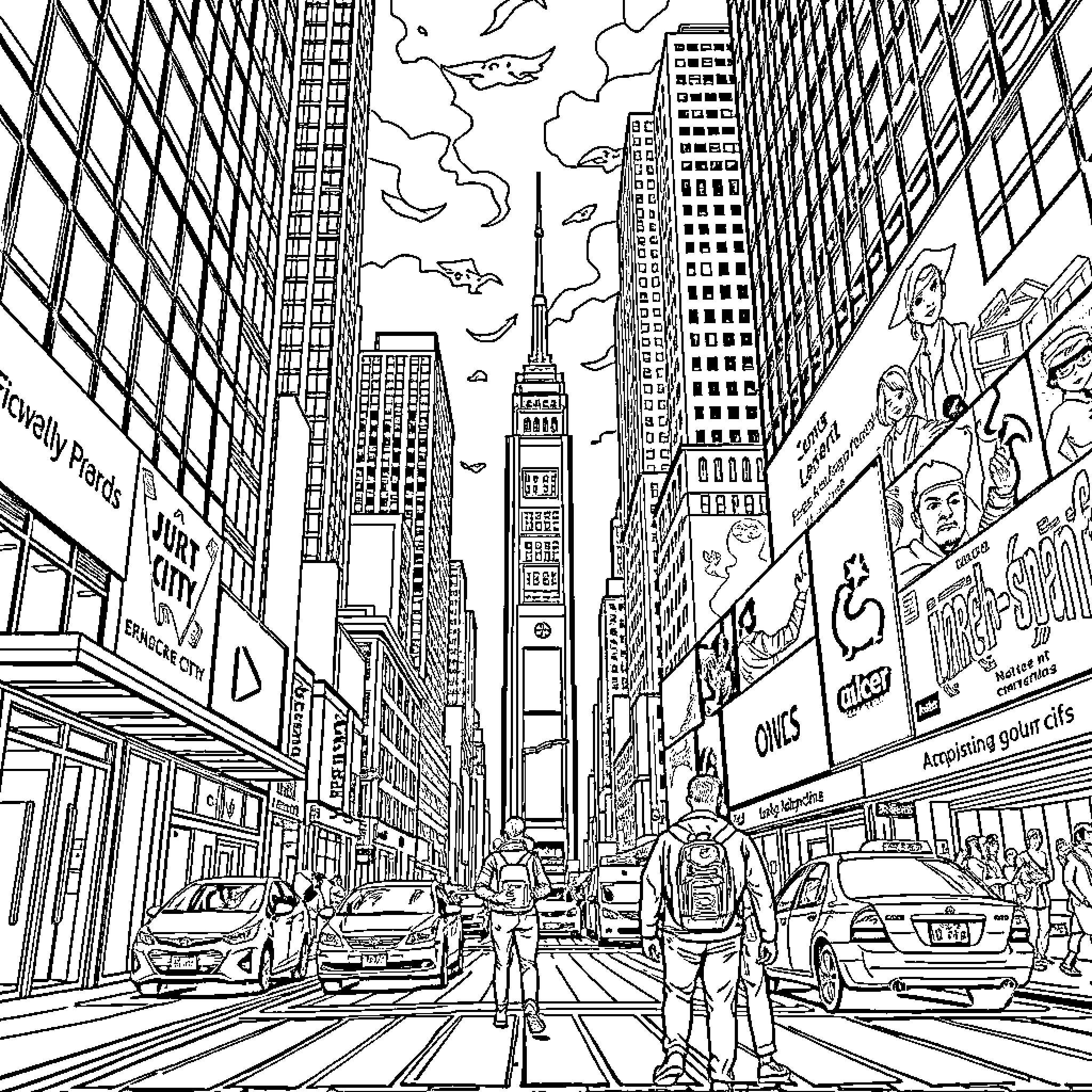 Luca's Adventure in the Bustling City Coloring Page (free black-and-white line drawing printable PDF for all, from beginners to advanced learners, including children, teens, adults, and seniors)