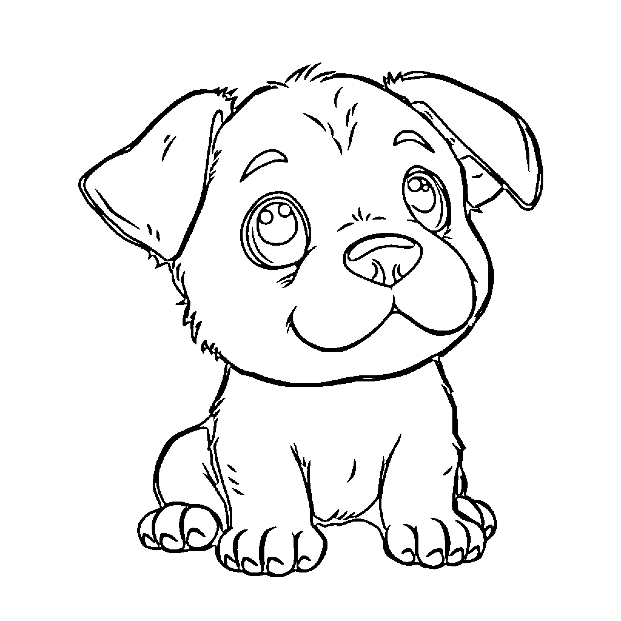 Puppy with Expressive Features Coloring Page (free black-and-white line drawing printable PDF for all, from beginners to advanced learners, including children, teens, adults, and seniors)