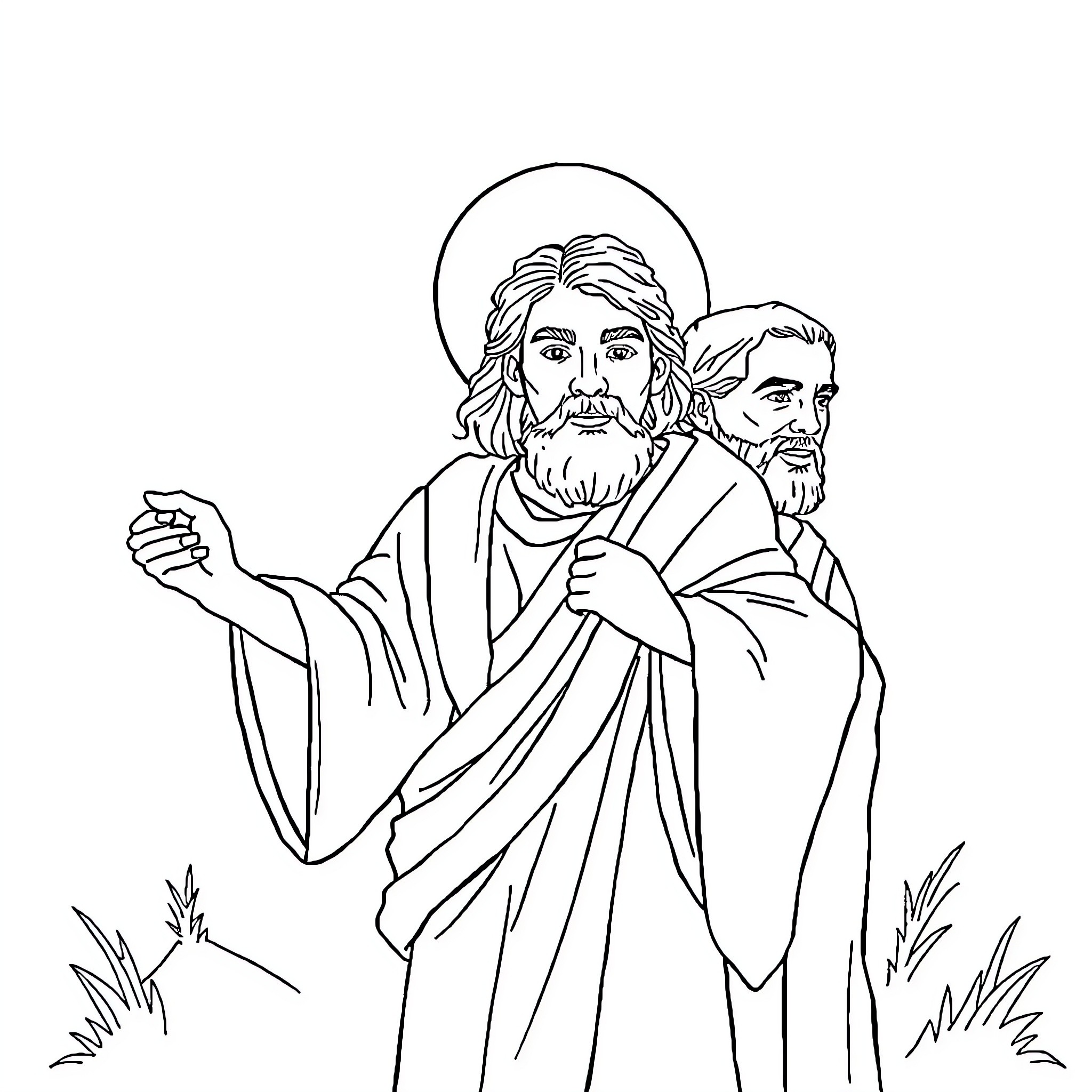 Apostles preaching the gospel in the wilderness Coloring Page (free black-and-white line drawing printable PDF for all, from beginners to advanced learners, including children, teens, adults, and seniors)