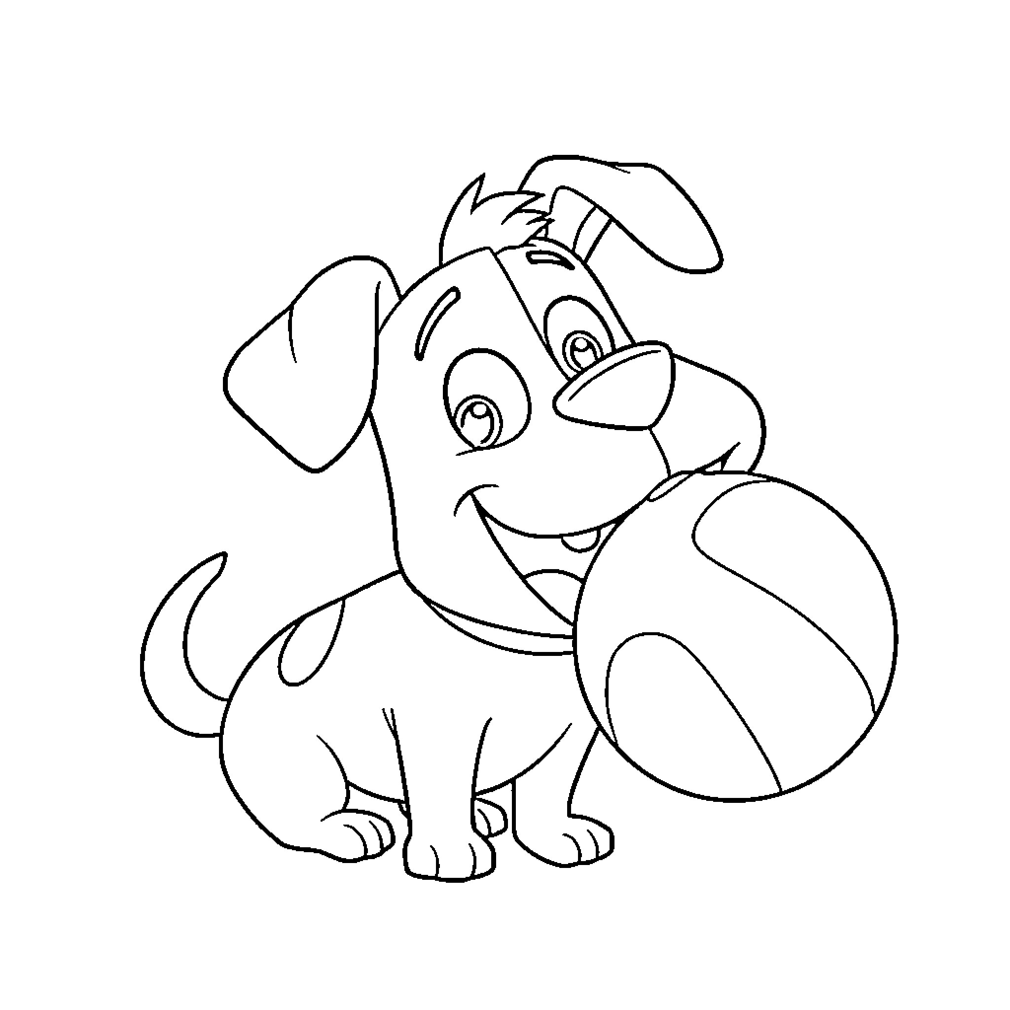 Max the Playful Puppy Coloring Page (free black-and-white line drawing printable PDF for all, from beginners to advanced learners, including children, teens, adults, and seniors)