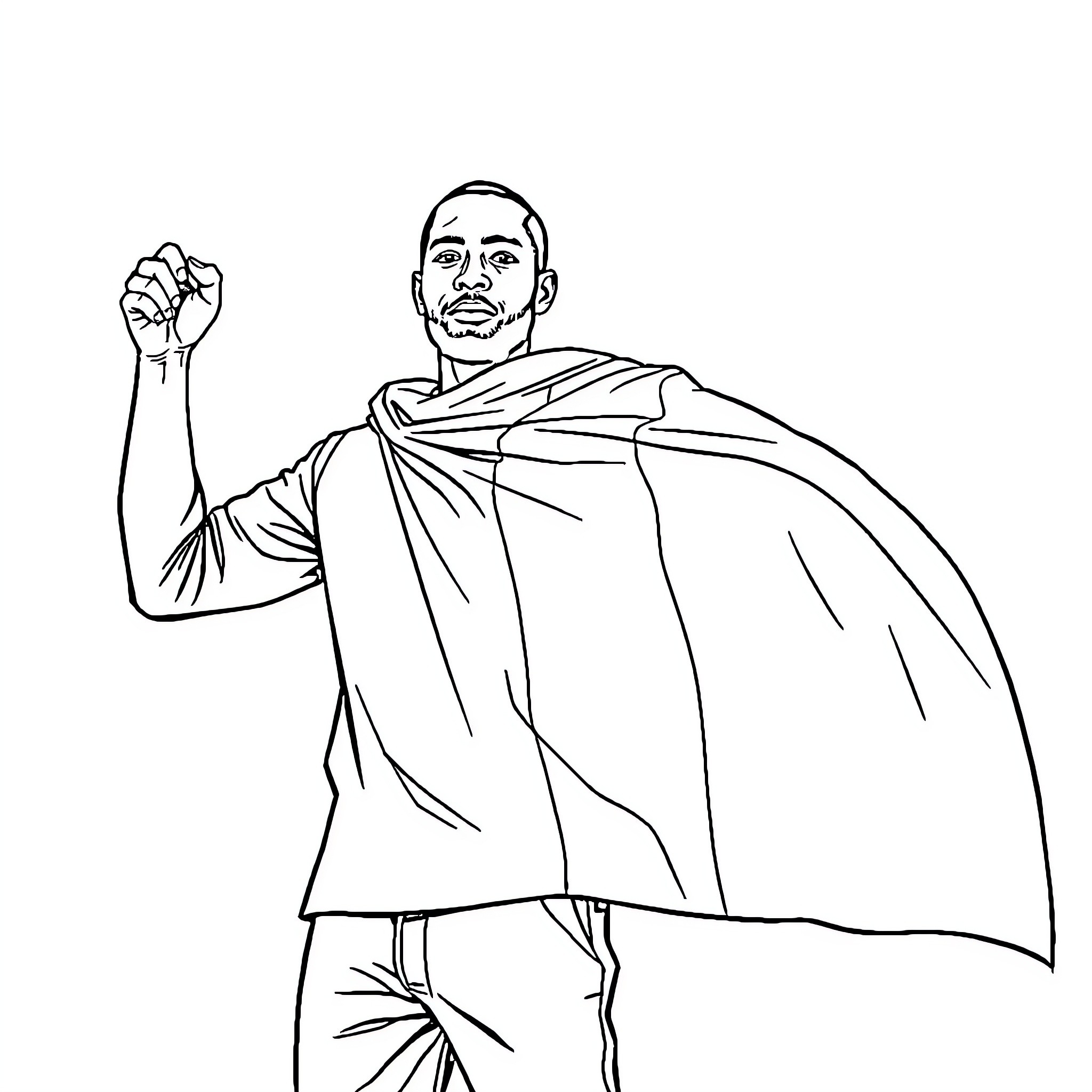 Homme raising fist in defiant gesture Coloring Page (free black-and-white line drawing printable PDF for all, from beginners to advanced learners, including children, teens, adults, and seniors)