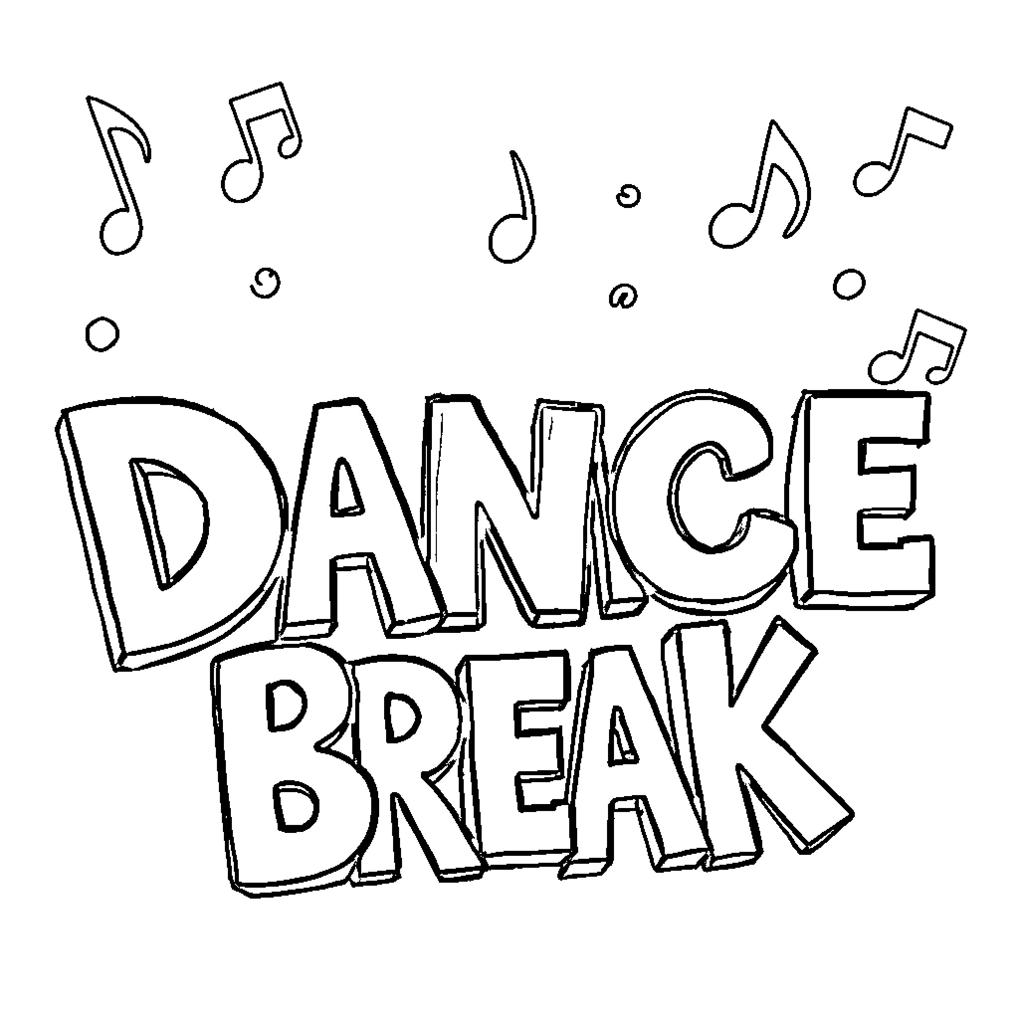 Dance Break with Musical Notes Coloring Page (free black-and-white line drawing printable PDF for all, from beginners to advanced learners, including children, teens, adults, and seniors)