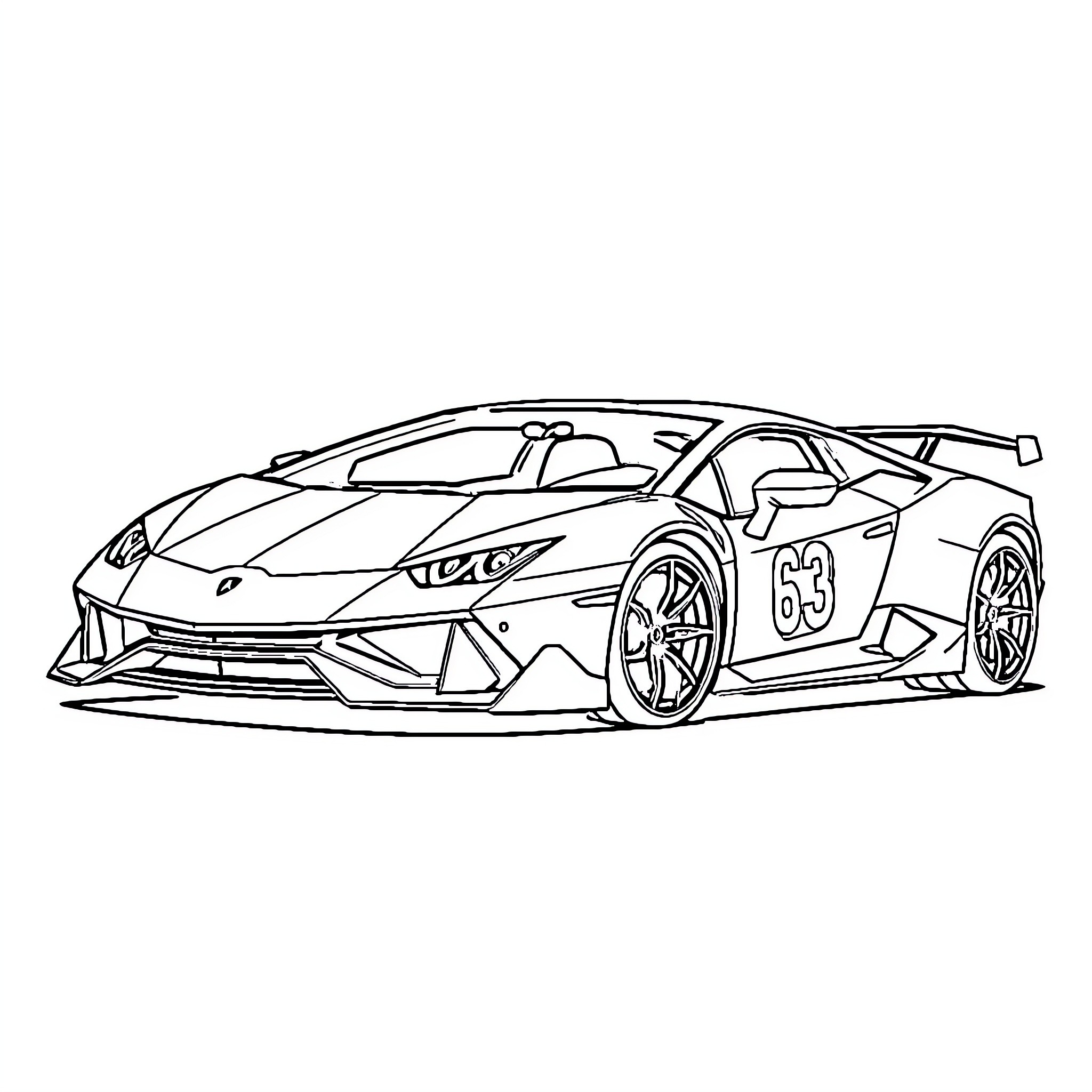 Lamborghini race car speeding on the track Coloring Page (free black-and-white line drawing printable PDF for all, from beginners to advanced learners, including children, teens, adults, and seniors)