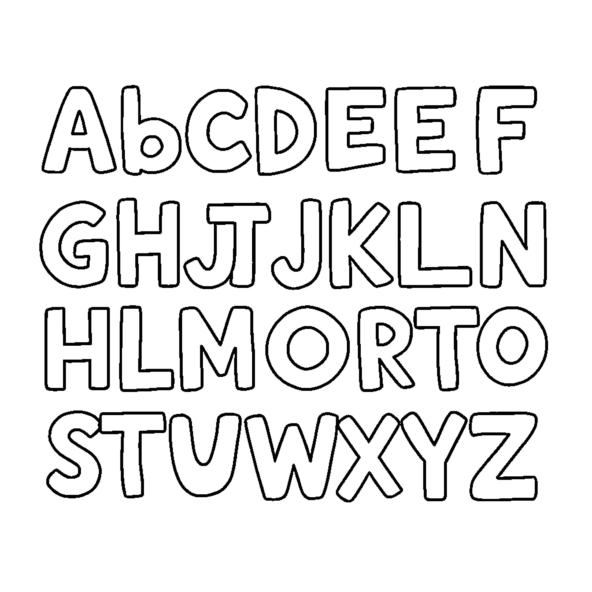 Alphabet Letters in Doodle Style Coloring Page (free black-and-white line drawing printable PDF for all, from beginners to advanced learners, including children, teens, adults, and seniors)