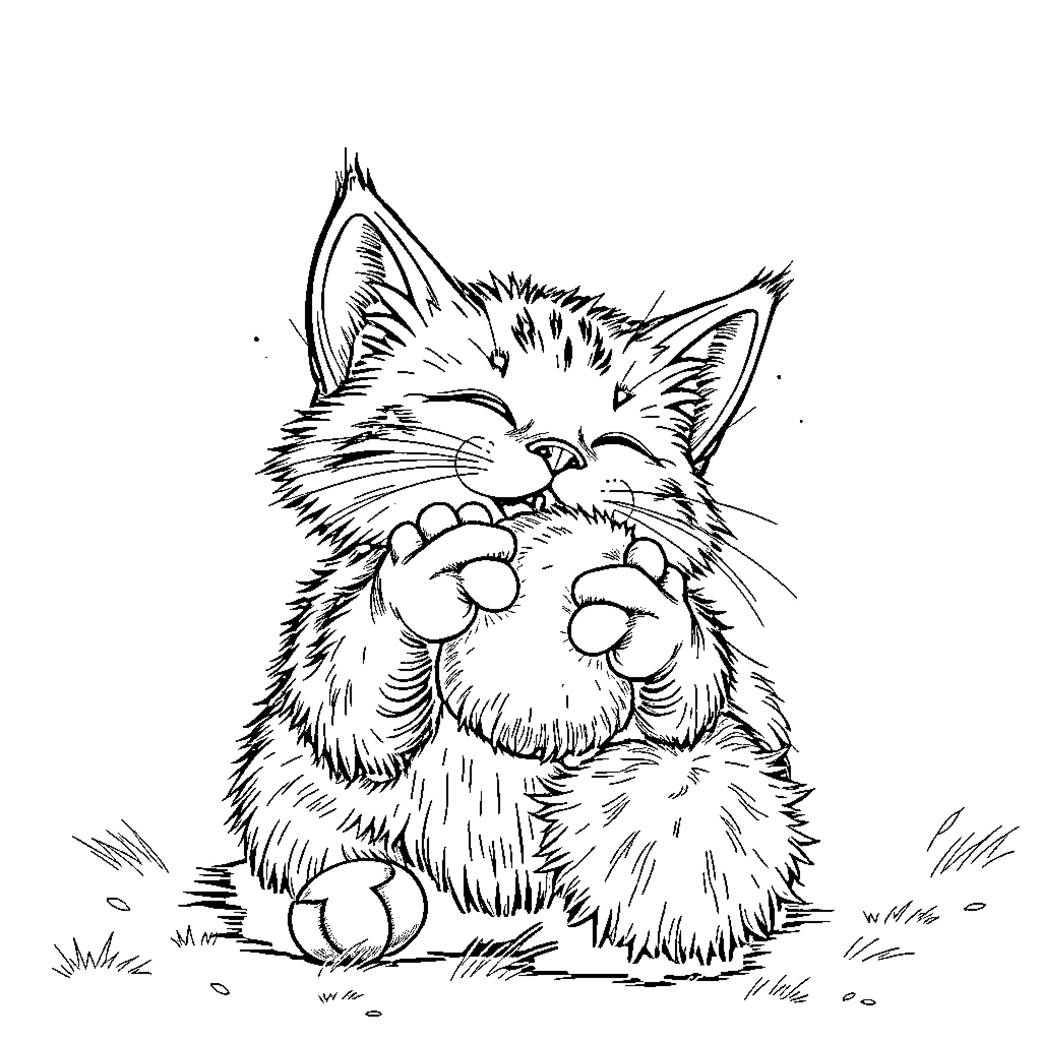 Cat resting contently in the grass Coloring Page (free black-and-white line drawing printable PDF for all, from beginners to advanced learners, including children, teens, adults, and seniors)