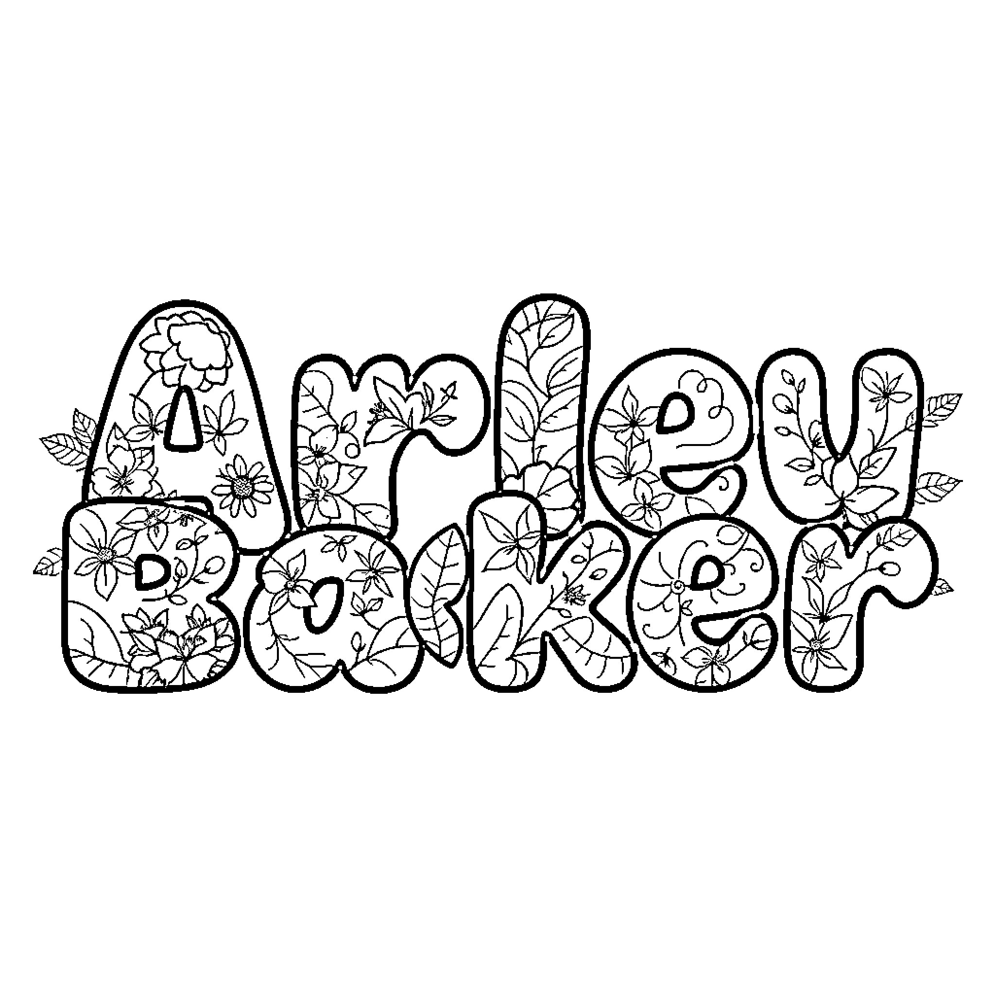 Letter Formed by Floral Designs and Leaves Coloring Page (free black-and-white line drawing printable PDF for all, from beginners to advanced learners, including children, teens, adults, and seniors)