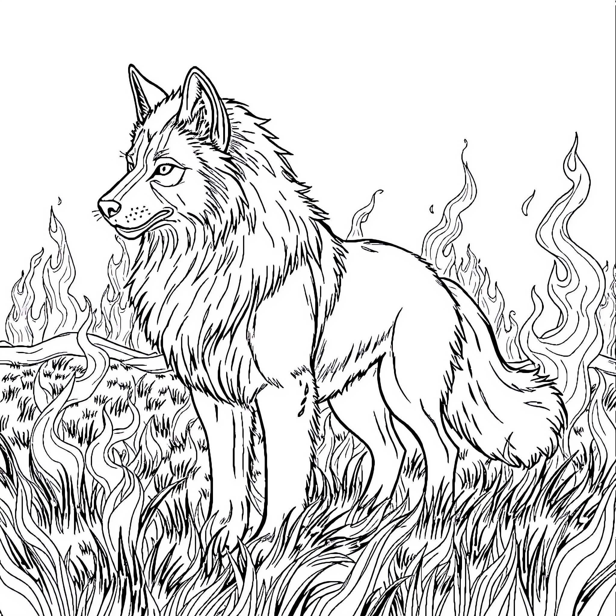 Arcanine standing proudly in the wilderness Coloring Page (free black-and-white line drawing printable PDF for all, from beginners to advanced learners, including children, teens, adults, and seniors)