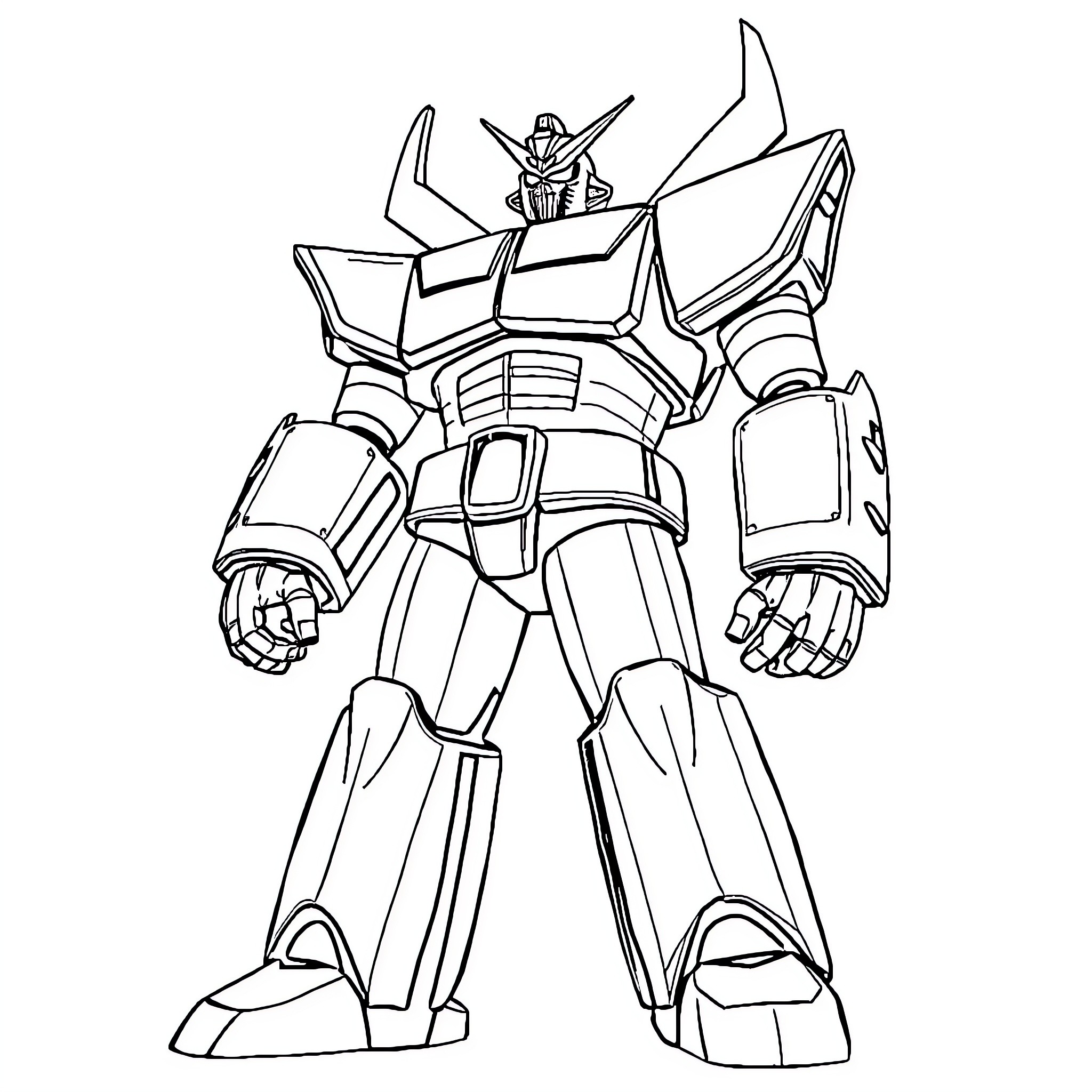 Mazinger Z unleashing its powerful robot form Coloring Page (free black-and-white line drawing printable PDF for all, from beginners to advanced learners, including children, teens, adults, and seniors)