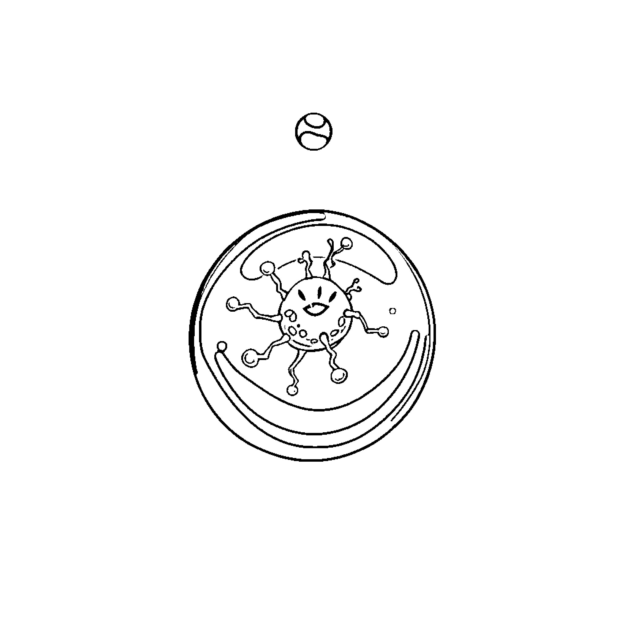 Bacteria floating in microscopic sphere Coloring Page (free black-and-white line drawing printable PDF for all, from beginners to advanced learners, including children, teens, adults, and seniors)