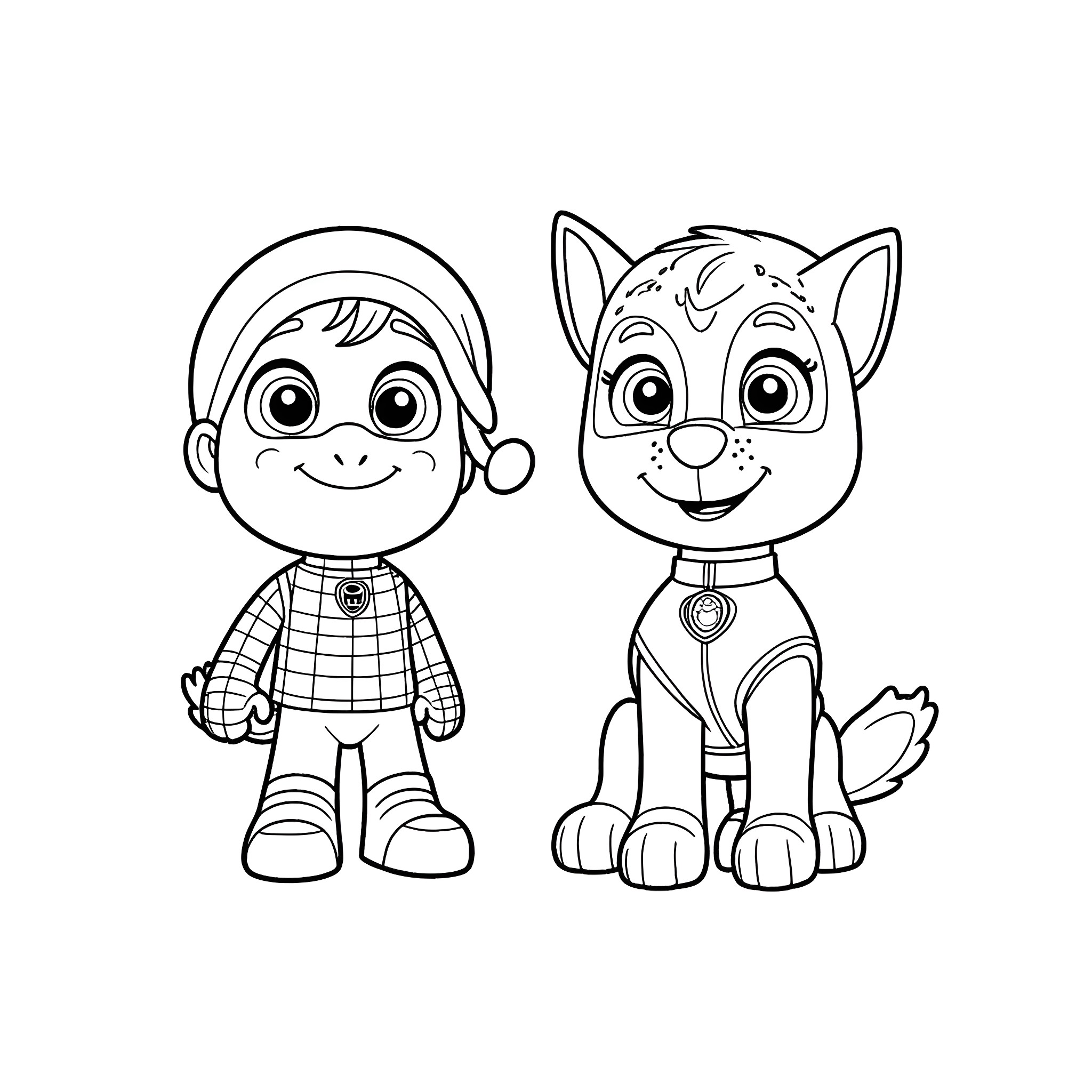 Spiderman and puppy in cartoon outfits Coloring Page (free black-and-white line drawing printable PDF for all, from beginners to advanced learners, including children, teens, adults, and seniors)