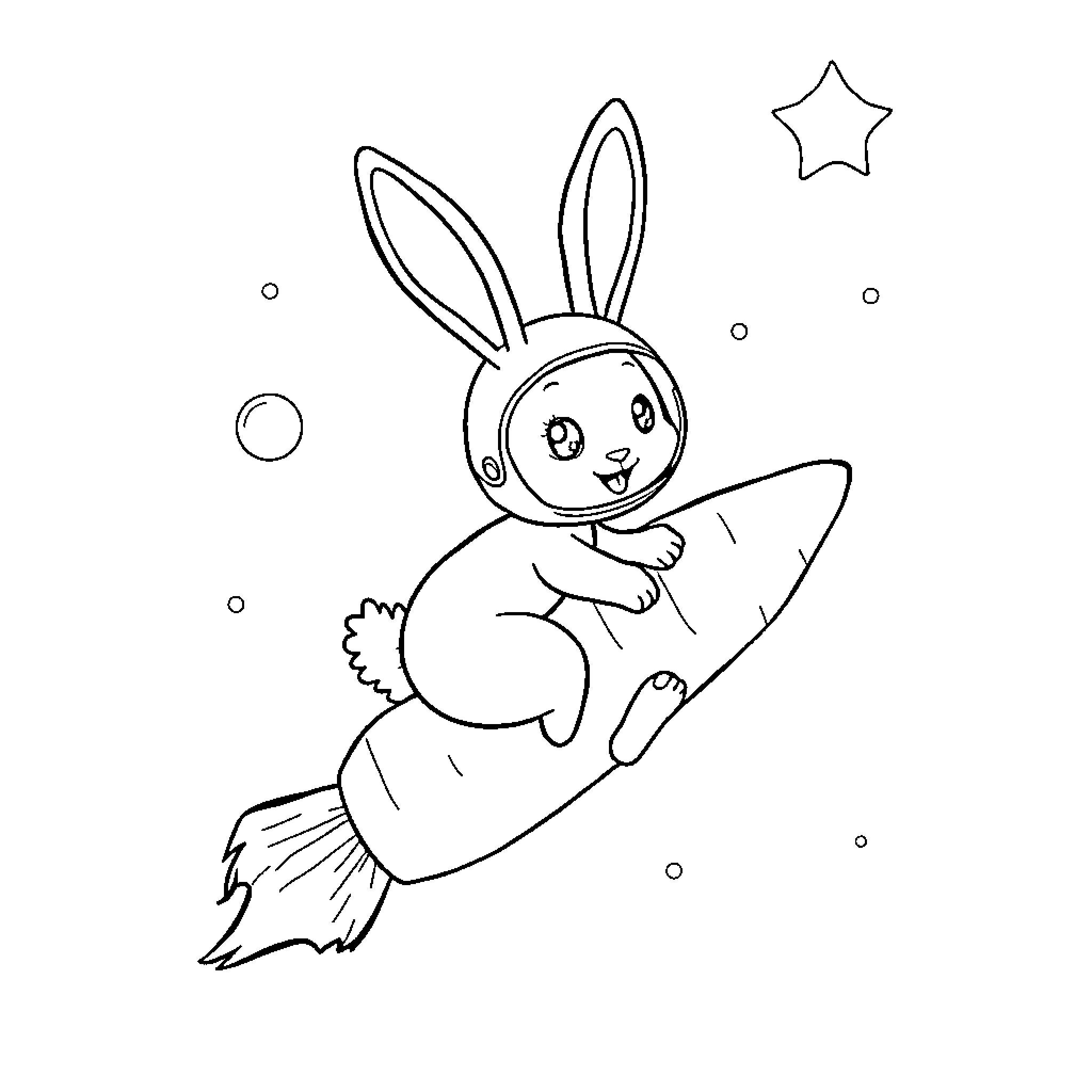 Bunny surfing happily in the ocean Coloring Page (free black-and-white line drawing printable PDF for all, from beginners to advanced learners, including children, teens, adults, and seniors)