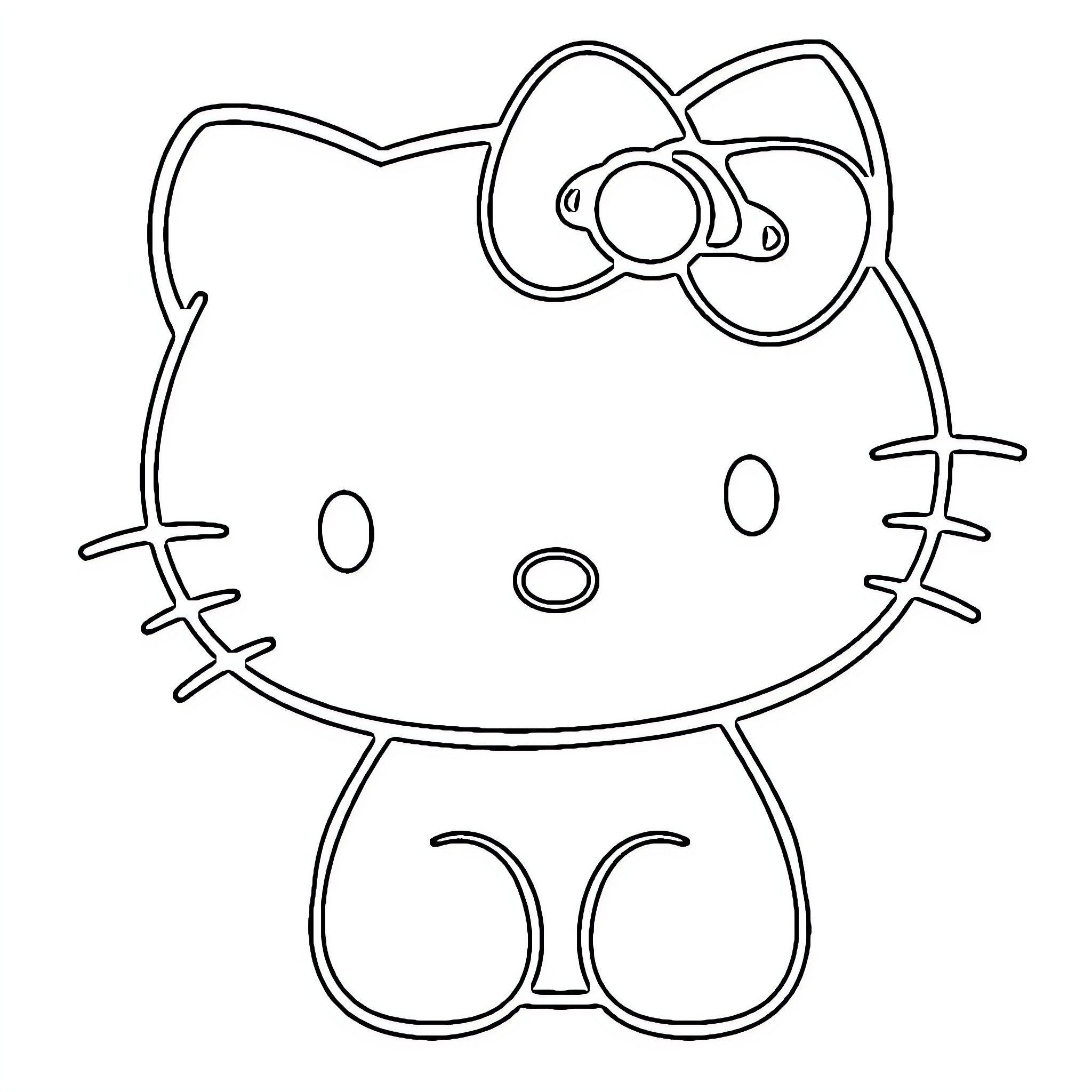 Hello Kitty in simple outline form Coloring Page (free black-and-white line drawing printable PDF for all, from beginners to advanced learners, including children, teens, adults, and seniors)