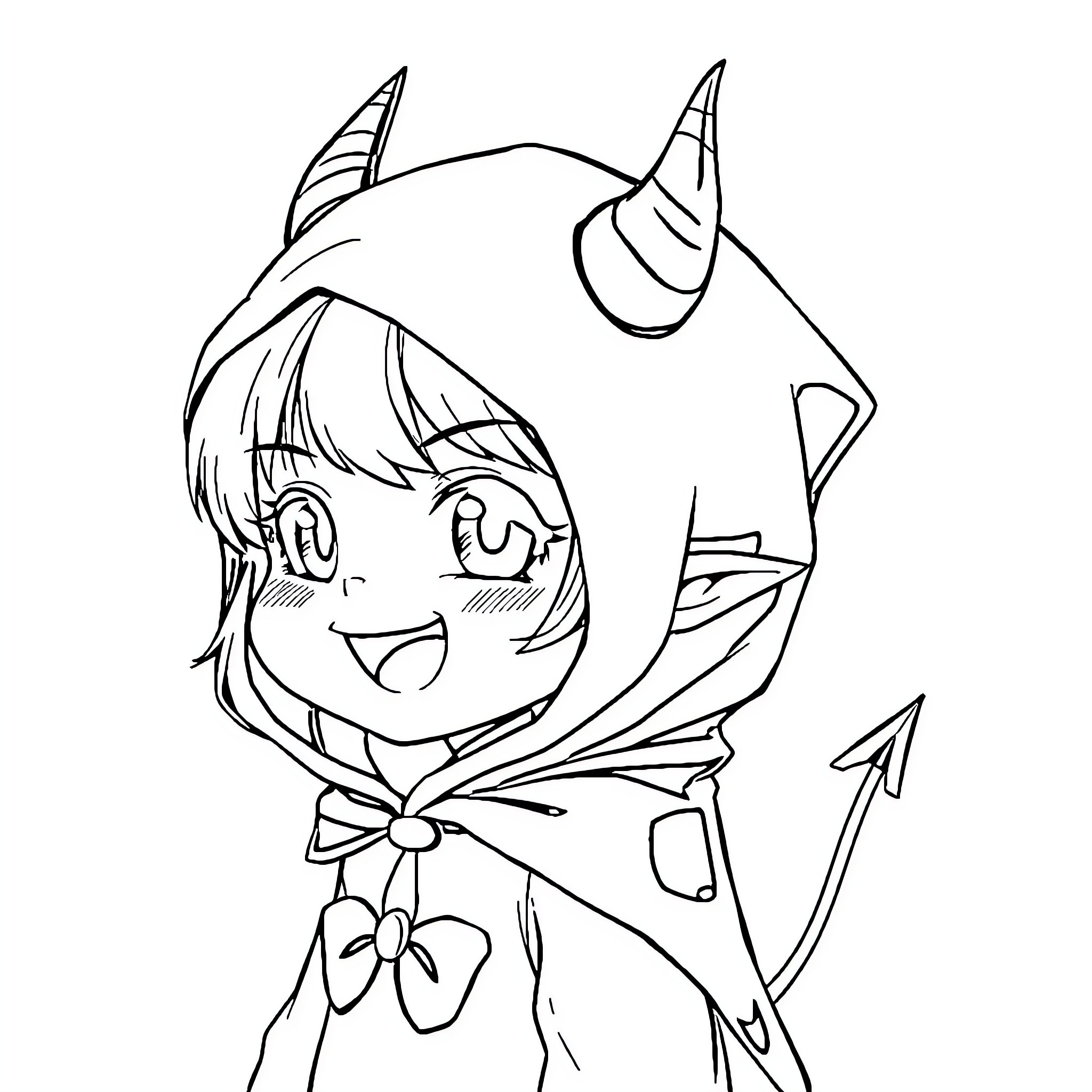 Kuromi in cheerful and mischievous pose Coloring Page (free black-and-white line drawing printable PDF for all, from beginners to advanced learners, including children, teens, adults, and seniors)