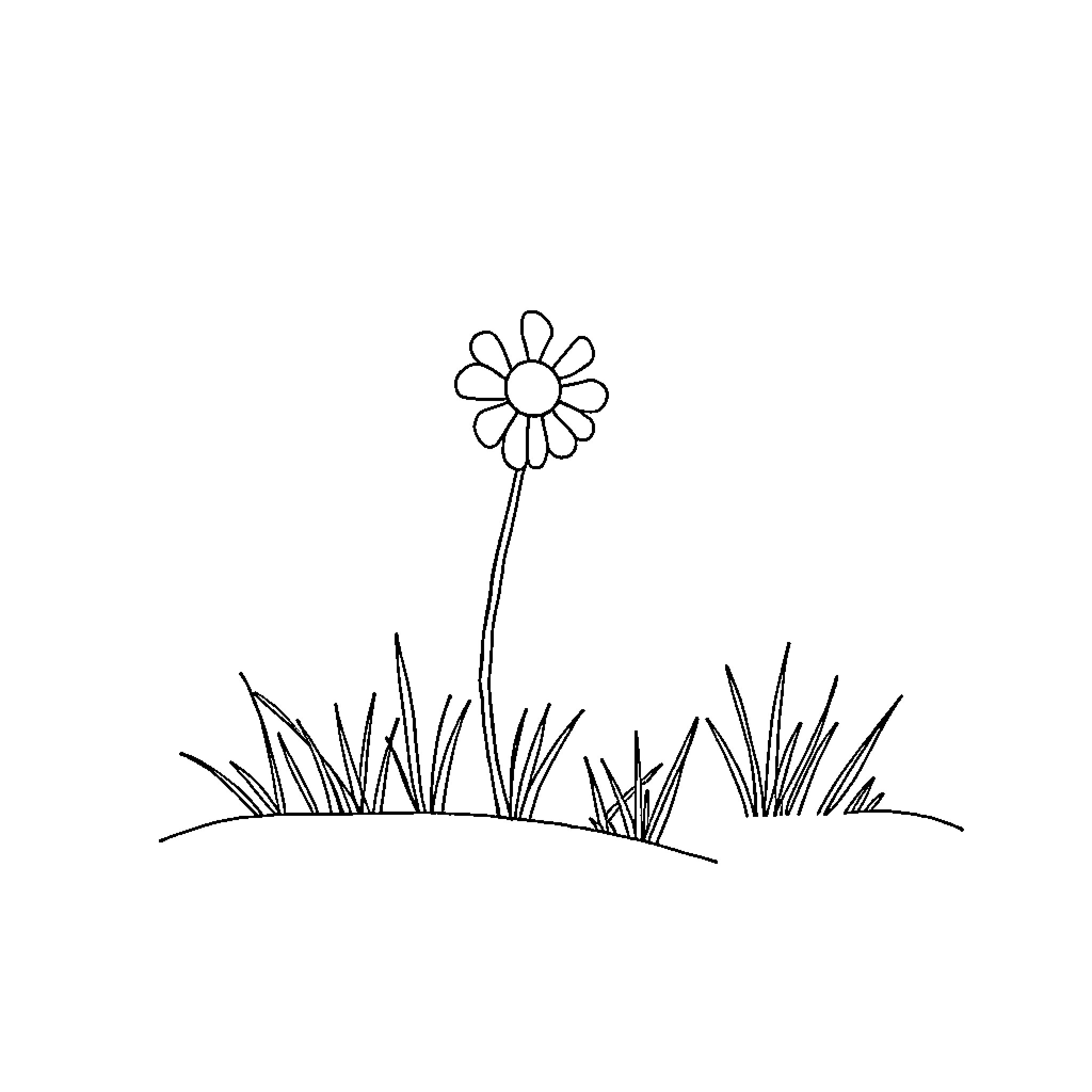 Aesthetic daisy in a grassy field Coloring Page (free black-and-white line drawing printable PDF for all, from beginners to advanced learners, including children, teens, adults, and seniors)