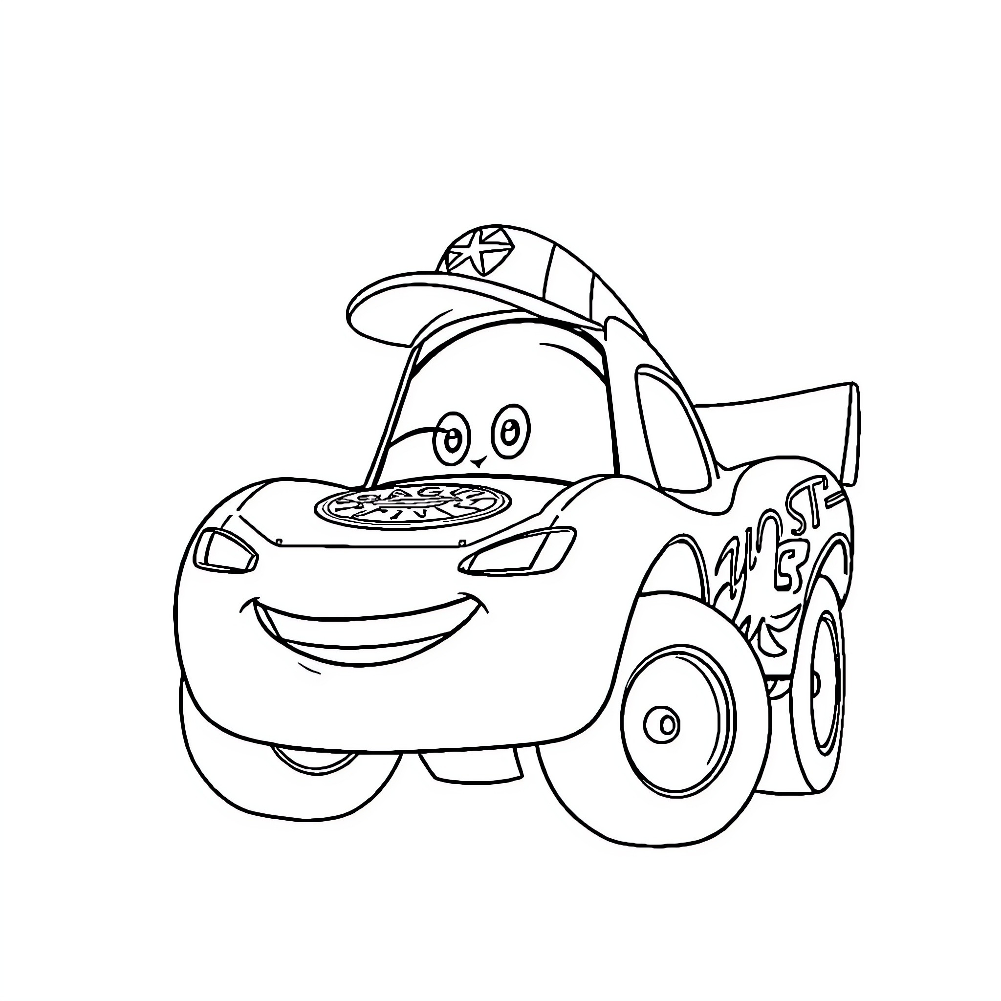 Mator the Smiling Tow Truck Coloring Page (free black-and-white line drawing printable PDF for all, from beginners to advanced learners, including children, teens, adults, and seniors)
