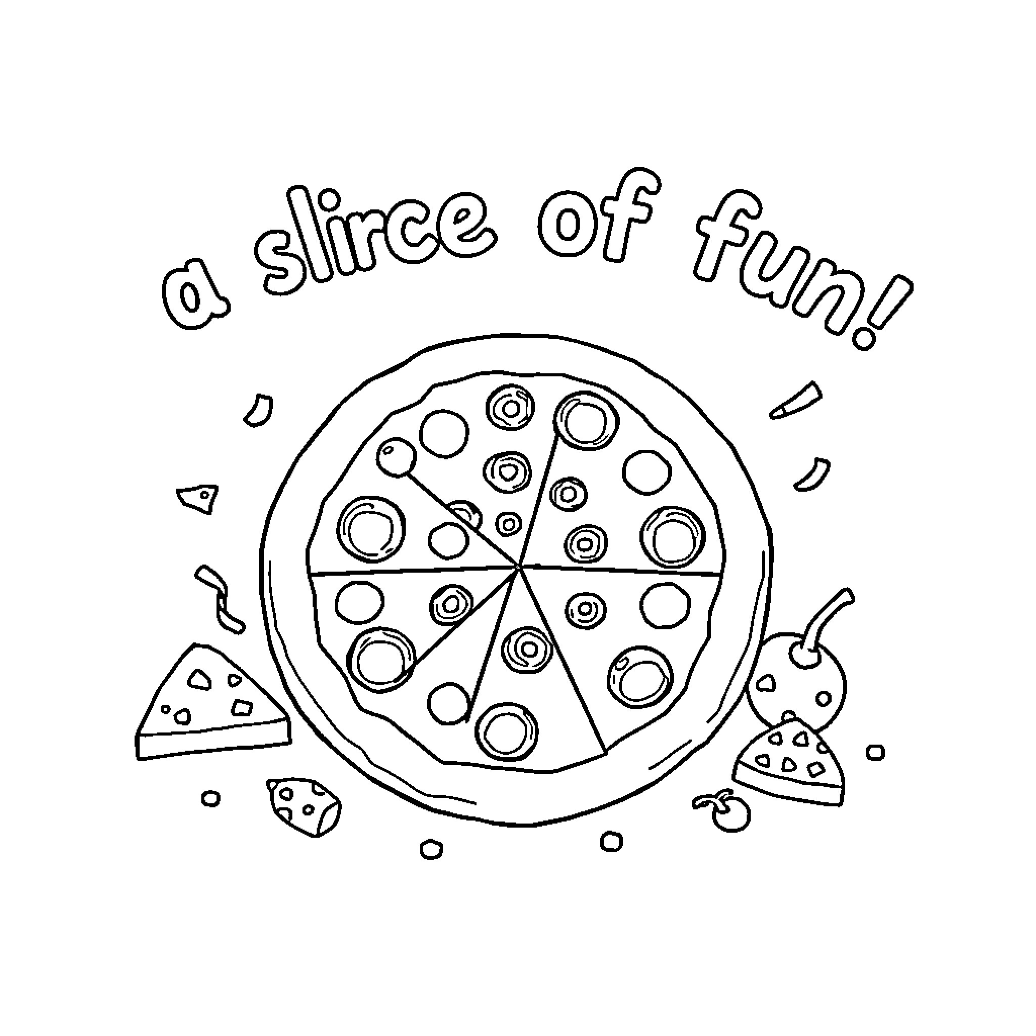 Pizza: a slice of fun! Coloring Page (free black-and-white line drawing printable PDF for all, from beginners to advanced learners, including children, teens, adults, and seniors)