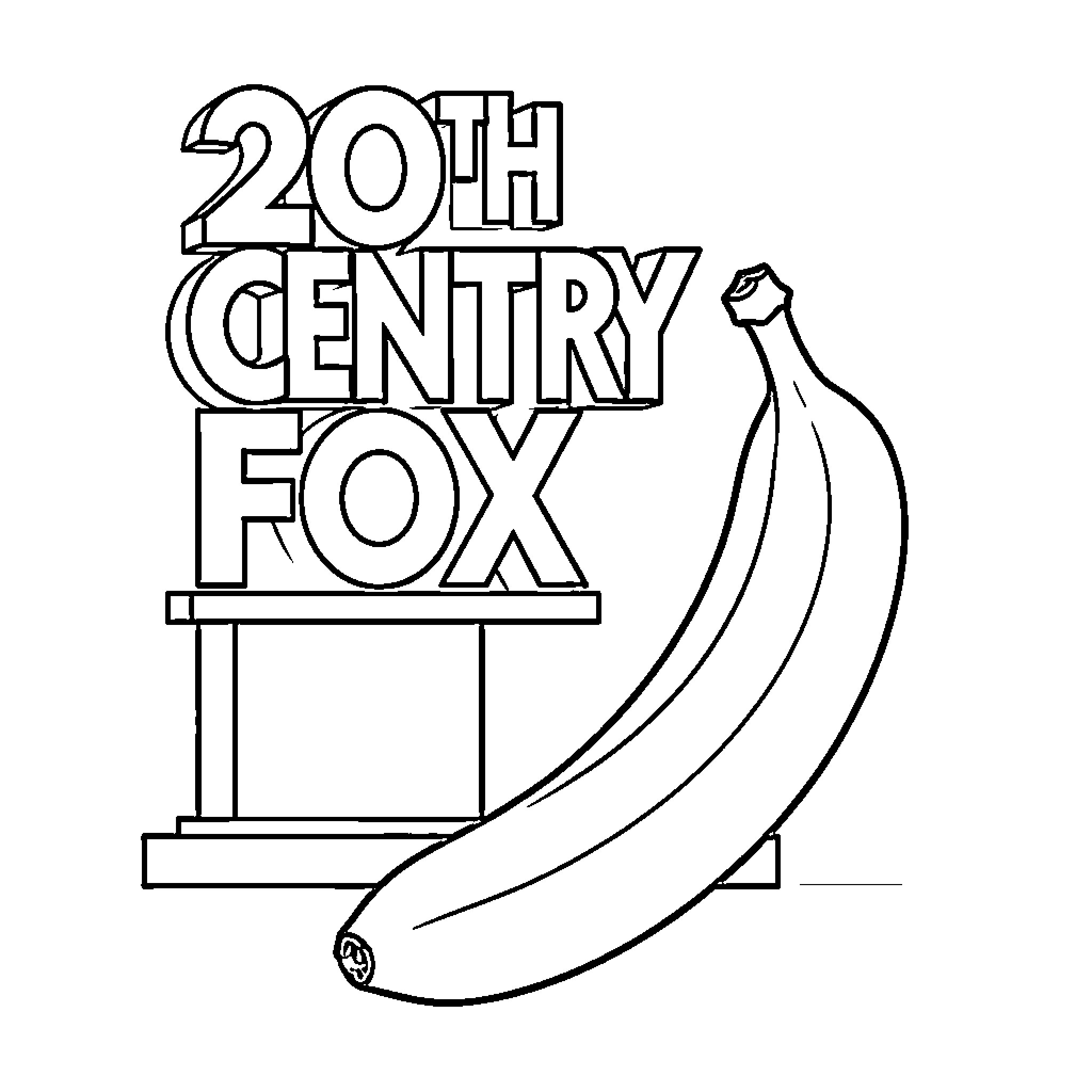 Fox logo with 20th century fox and bananas Coloring Page (free black-and-white line drawing printable PDF for all, from beginners to advanced learners, including children, teens, adults, and seniors)