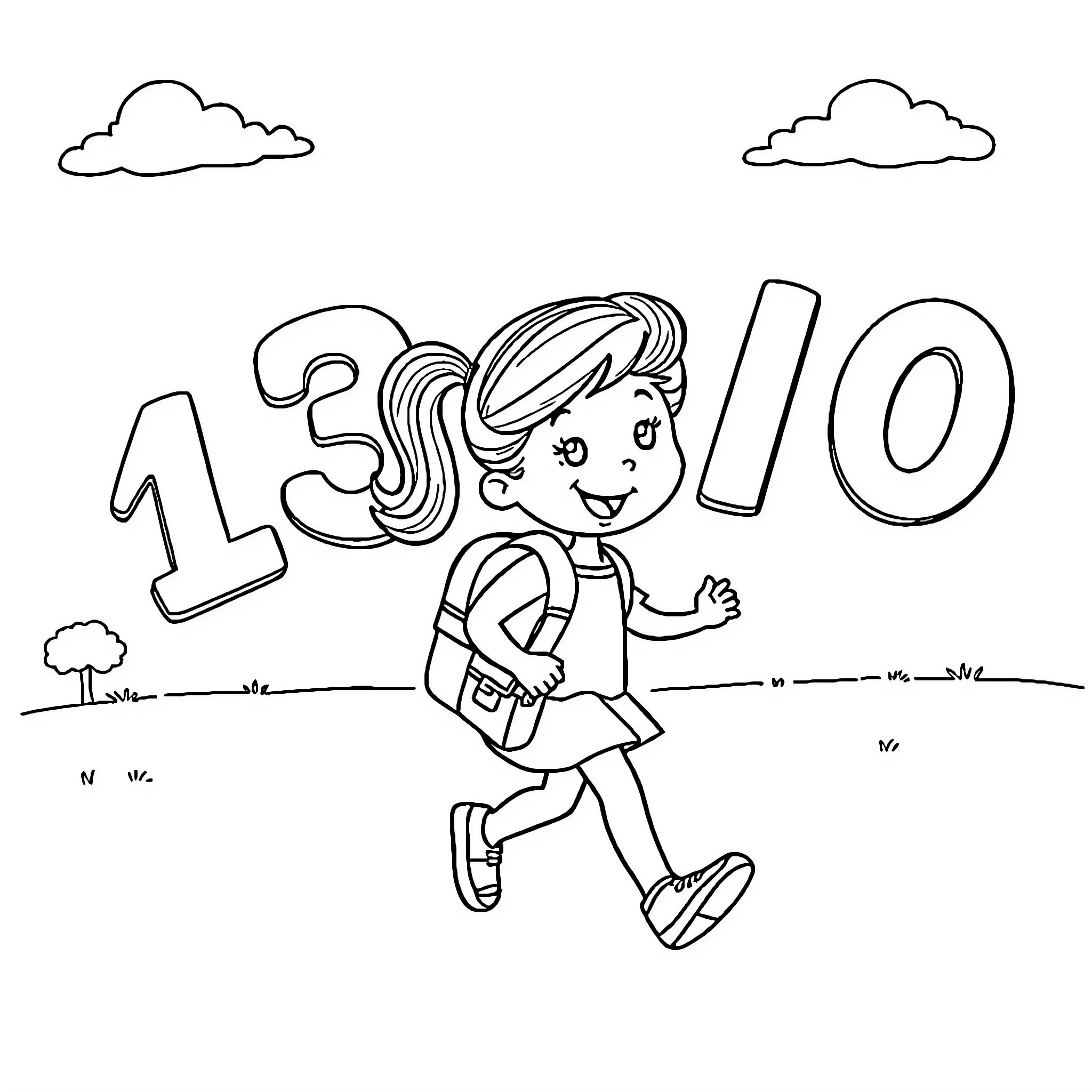 Bluey's Playful Journey with Numbers Coloring Page (free black-and-white line drawing printable PDF for all, from beginners to advanced learners, including children, teens, adults, and seniors)