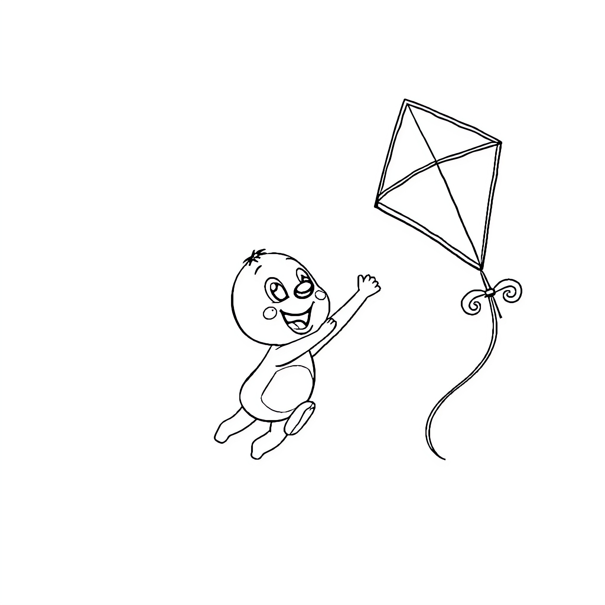 Bluey flying a kite with joy Coloring Page (free black-and-white line drawing printable PDF for all, from beginners to advanced learners, including children, teens, adults, and seniors)
