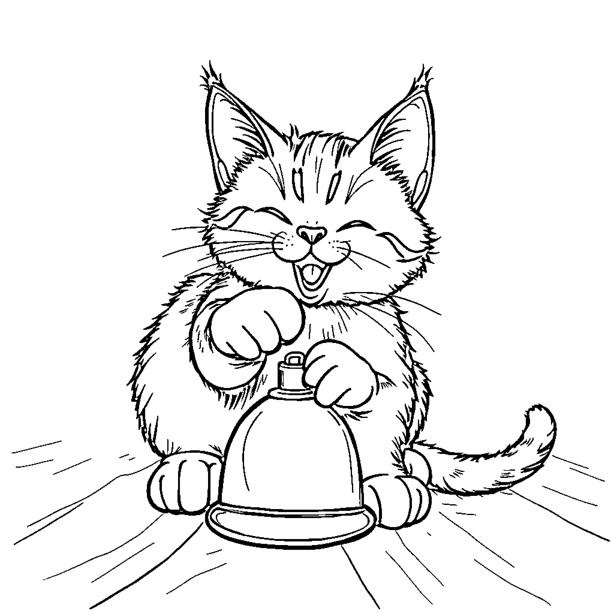 Tabby Cat Licking Its Paws Happily Coloring Page (free black-and-white line drawing printable PDF for all, from beginners to advanced learners, including children, teens, adults, and seniors)
