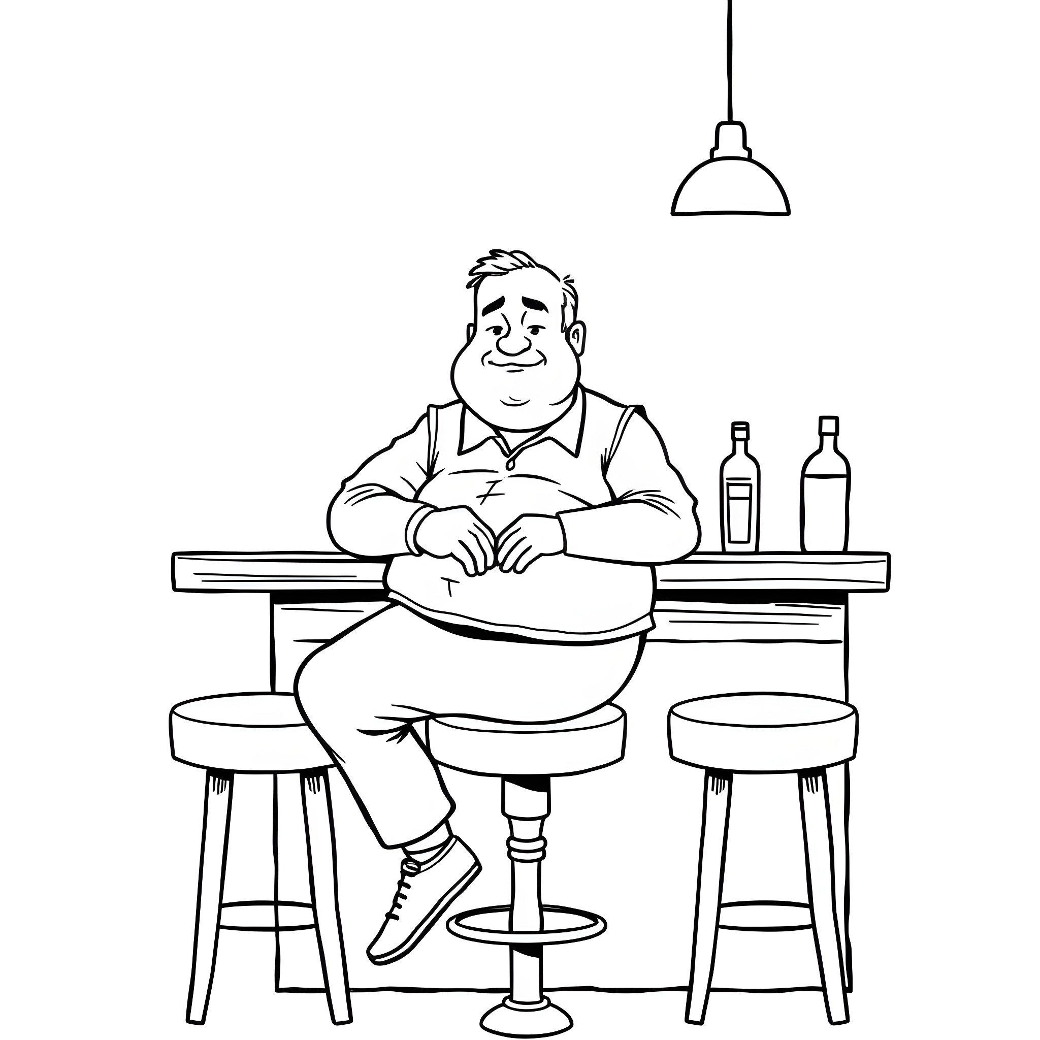 Man enjoying a drink at the bar Coloring Page (free black-and-white line drawing printable PDF for all, from beginners to advanced learners, including children, teens, adults, and seniors)