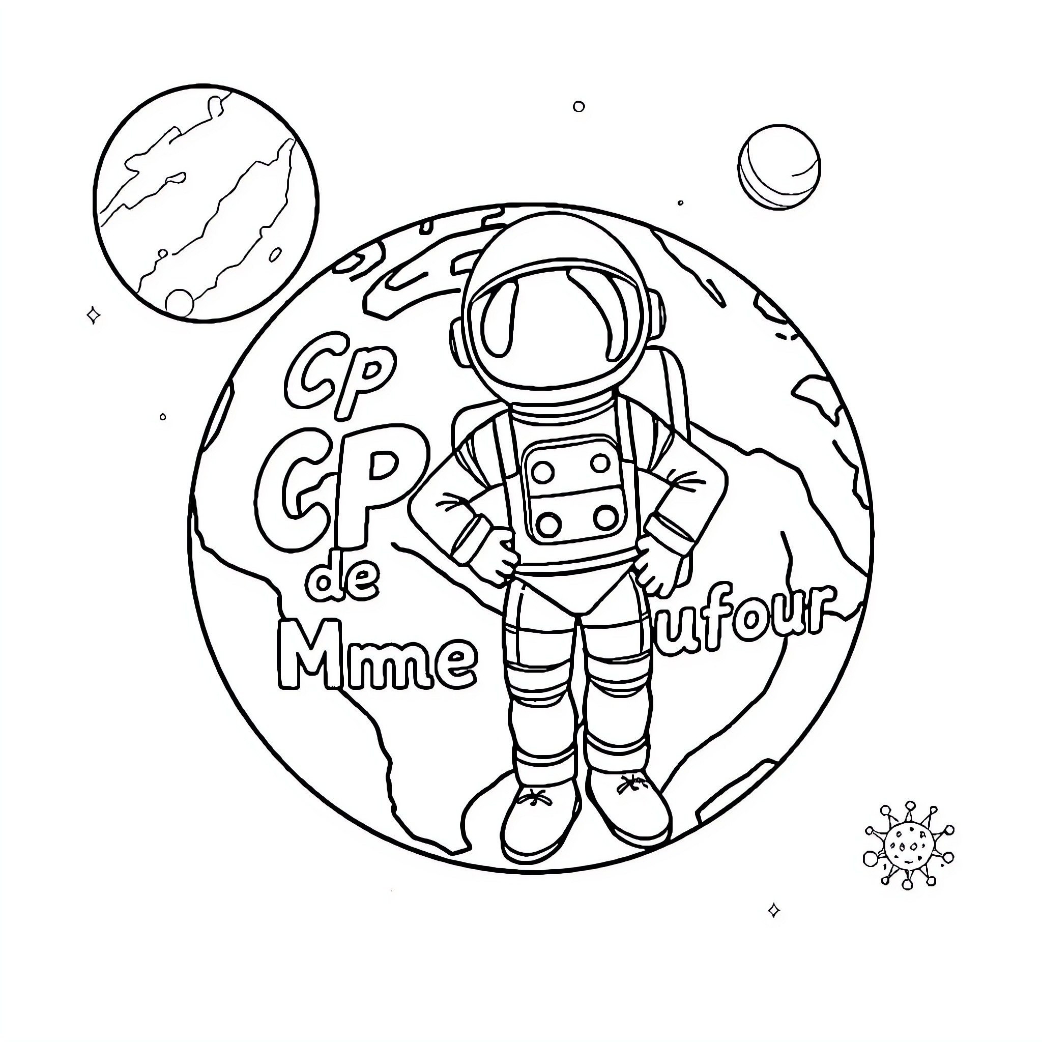 Astronaut exploring the Earth and outer space Coloring Page (free black-and-white line drawing printable PDF for all, from beginners to advanced learners, including children, teens, adults, and seniors)
