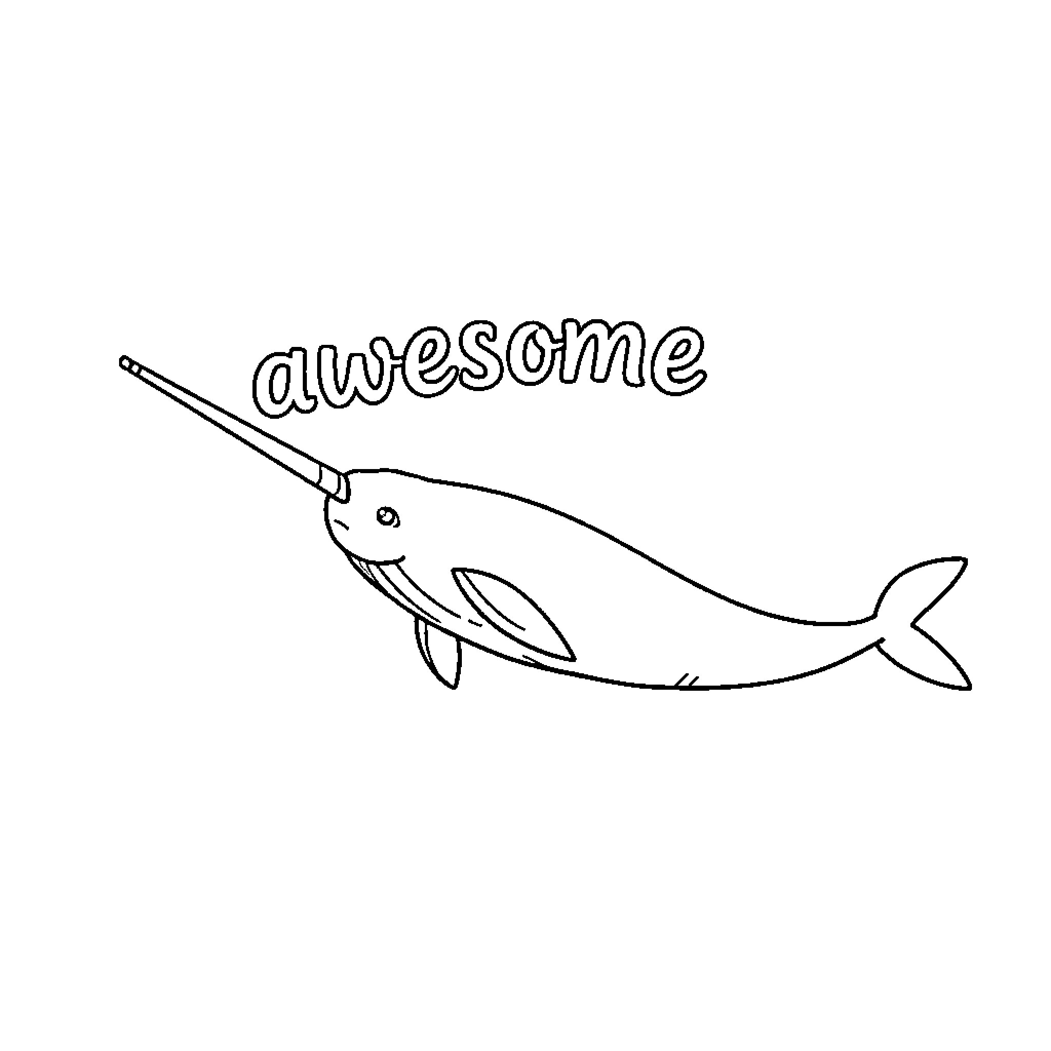 Narwhal being awesome Coloring Page (free black-and-white line drawing printable PDF for all, from beginners to advanced learners, including children, teens, adults, and seniors)