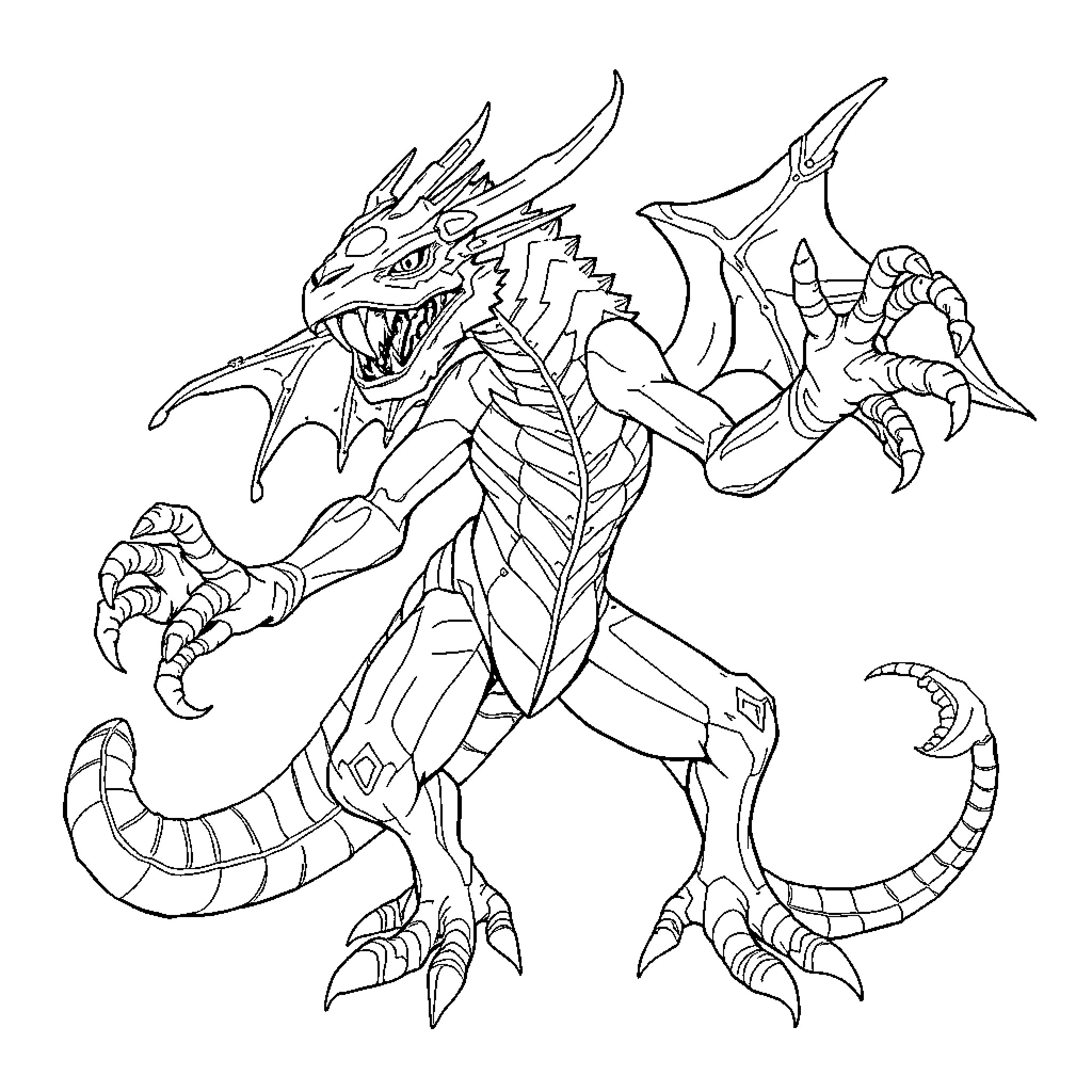 Gorgon Dragon with Menacing Claws and Teeth Coloring Page (free black-and-white line drawing printable PDF for all, from beginners to advanced learners, including children, teens, adults, and seniors)