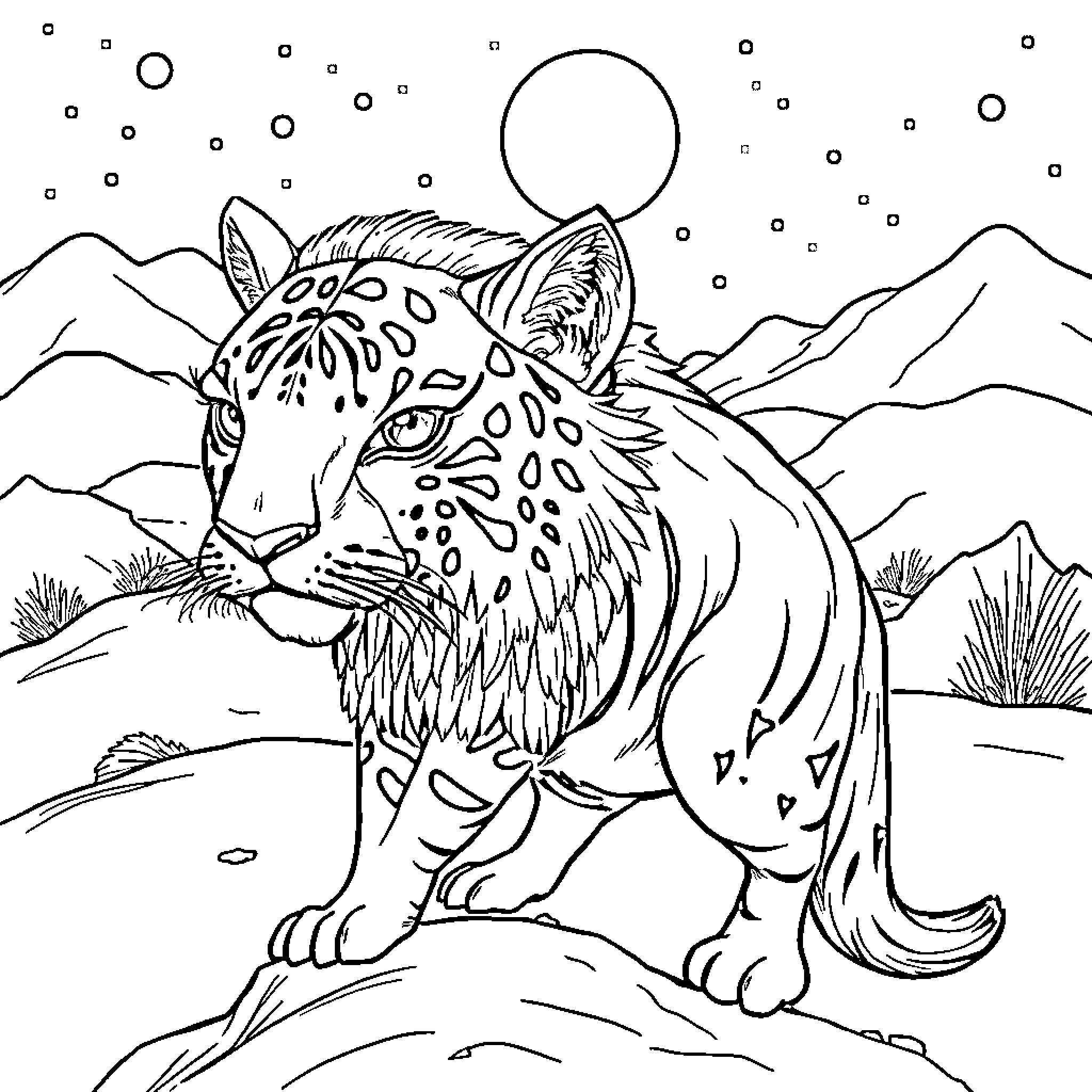 Step into the Wilderness with the Majestic Leopard Coloring Page (free black-and-white line drawing printable PDF for all, from beginners to advanced learners, including children, teens, adults, and seniors)
