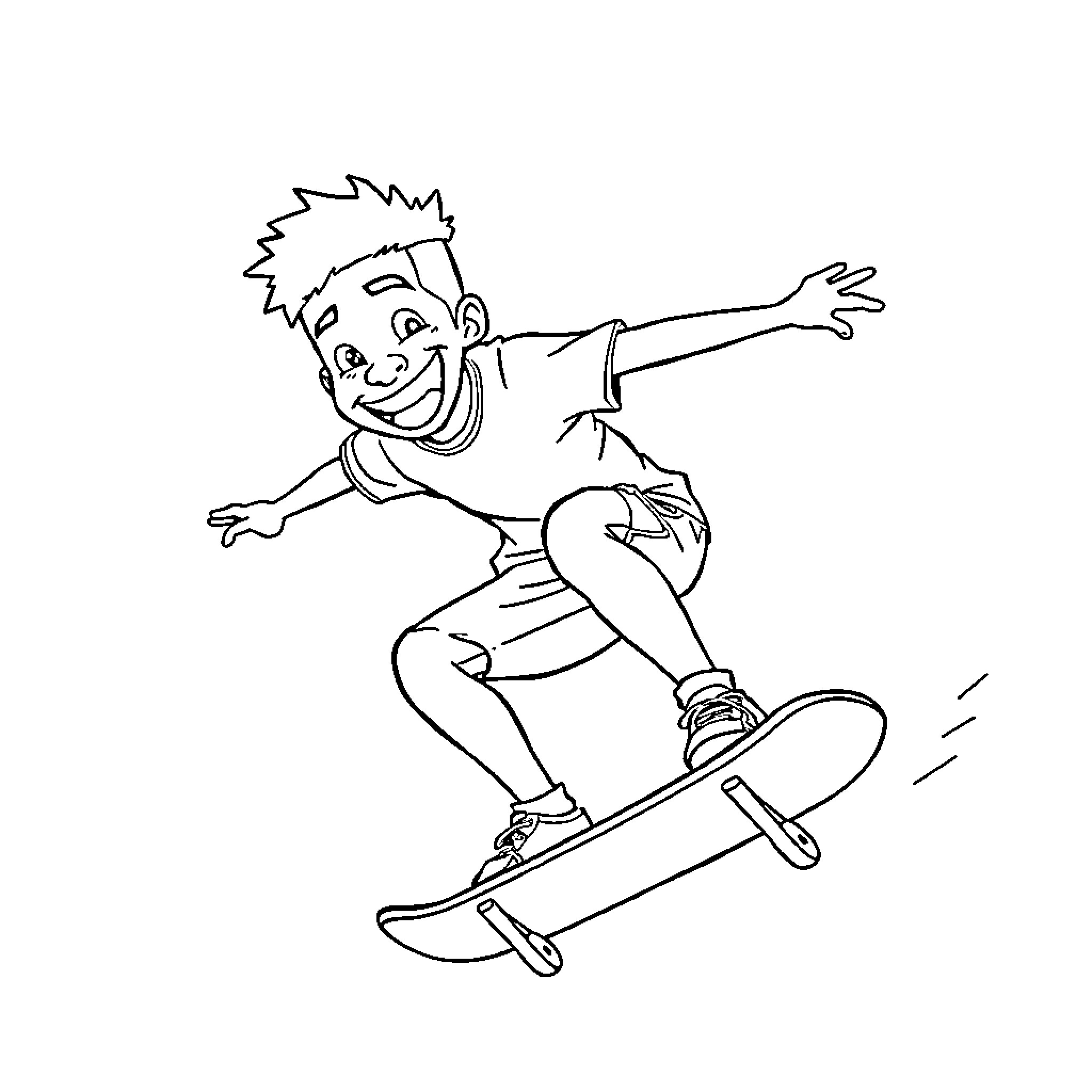 Alex Iwobi skateboarding with a smile Coloring Page (free black-and-white line drawing printable PDF for all, from beginners to advanced learners, including children, teens, adults, and seniors)