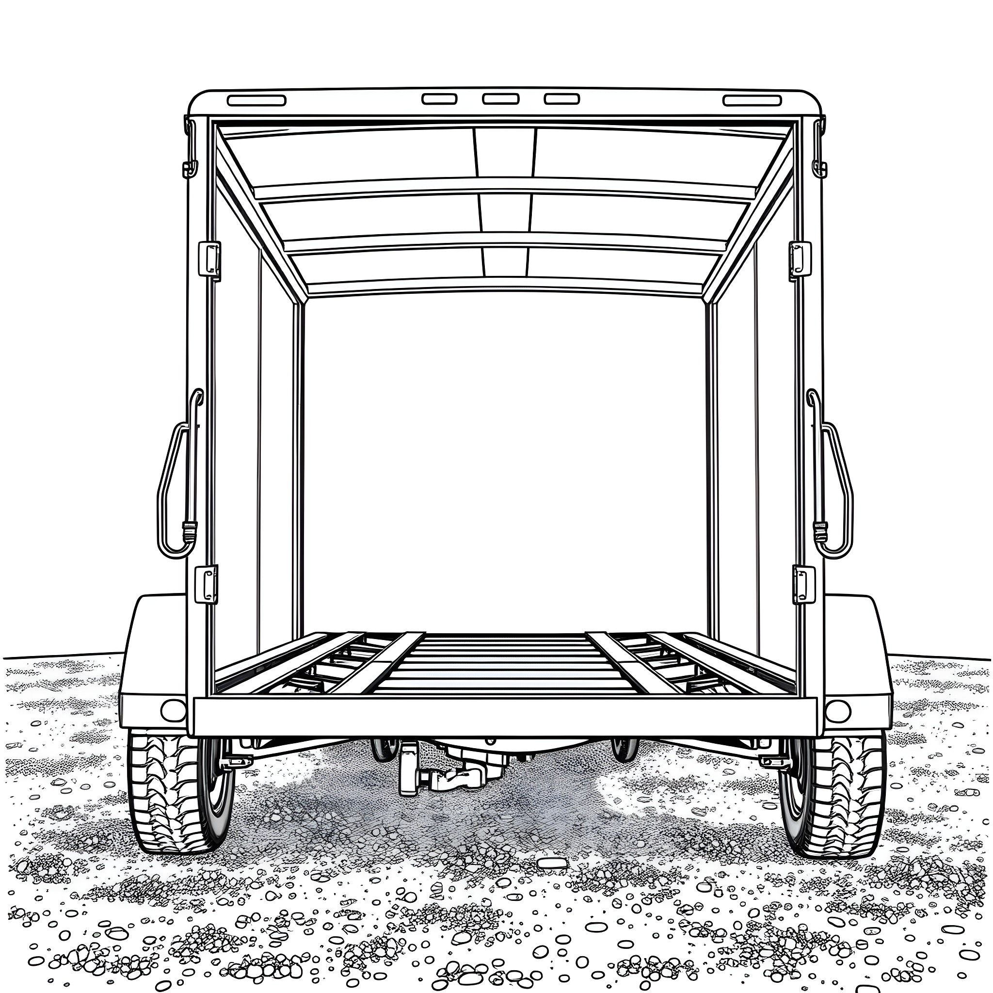 Car Trailer Carrying Heavy Equipment Coloring Page (free black-and-white line drawing printable PDF for all, from beginners to advanced learners, including children, teens, adults, and seniors)