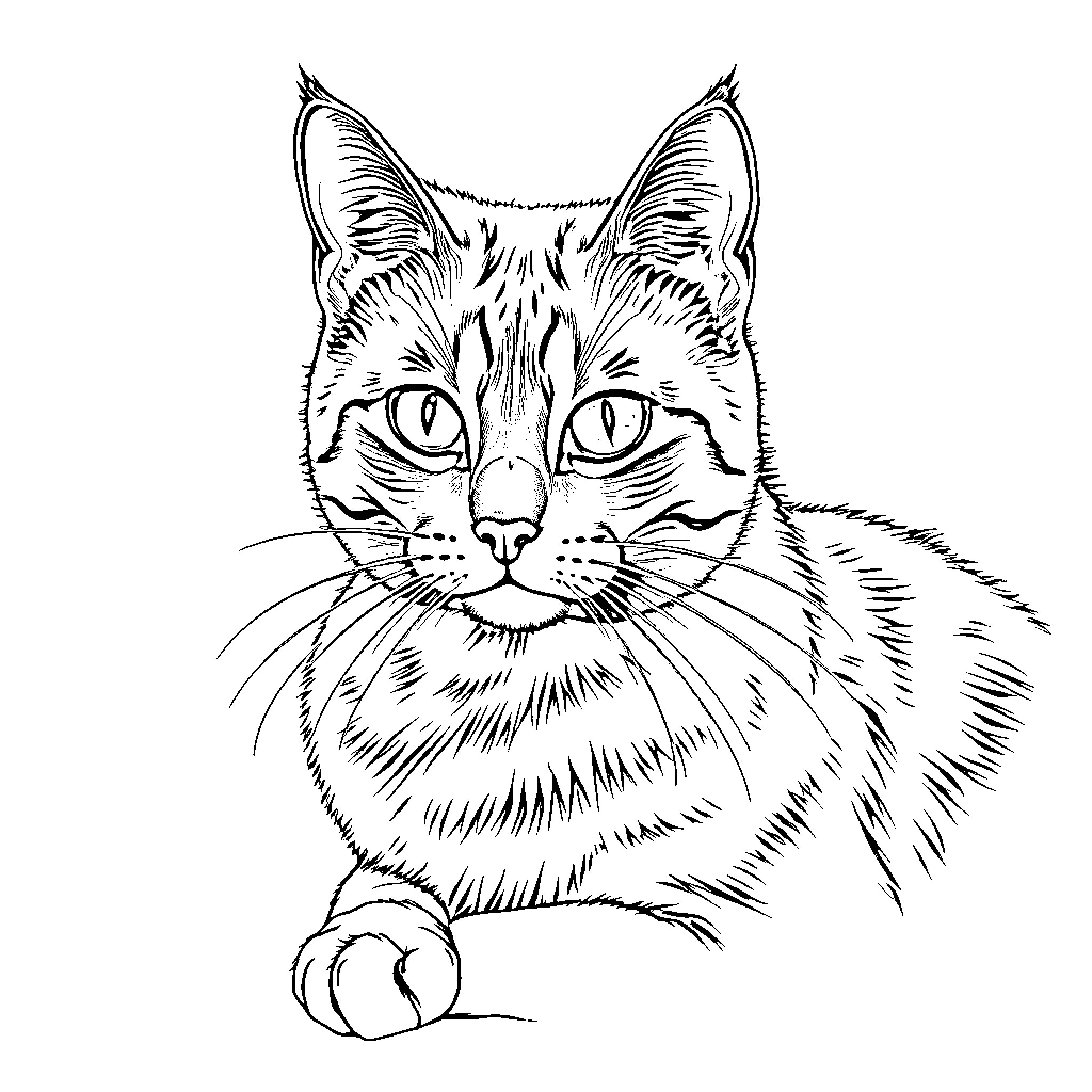 Siamese Cat Sitting Attentively Coloring Page (free black-and-white line drawing printable PDF for all, from beginners to advanced learners, including children, teens, adults, and seniors)