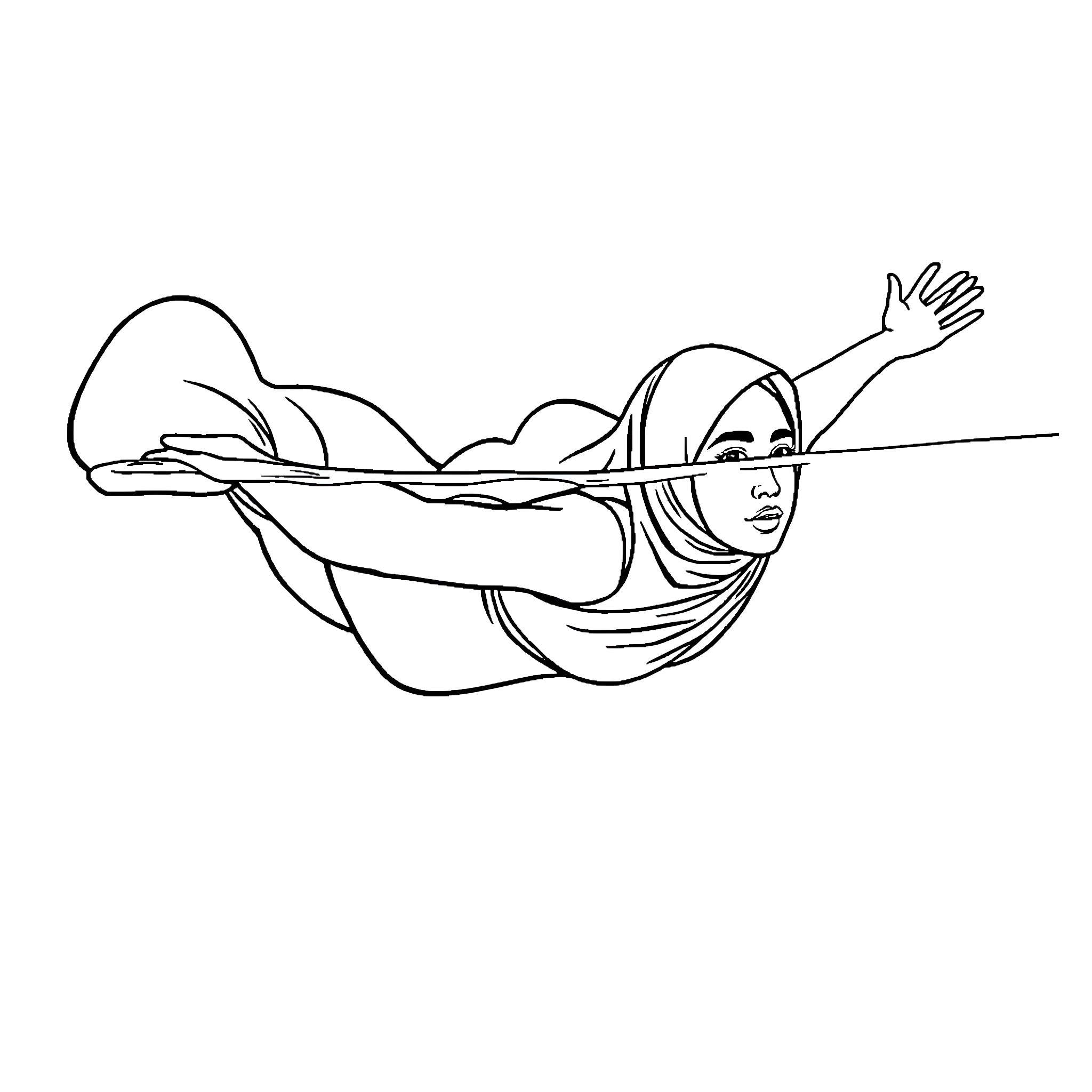 Hijabi swimming gracefully in the water Coloring Page (free black-and-white line drawing printable PDF for all, from beginners to advanced learners, including children, teens, adults, and seniors)