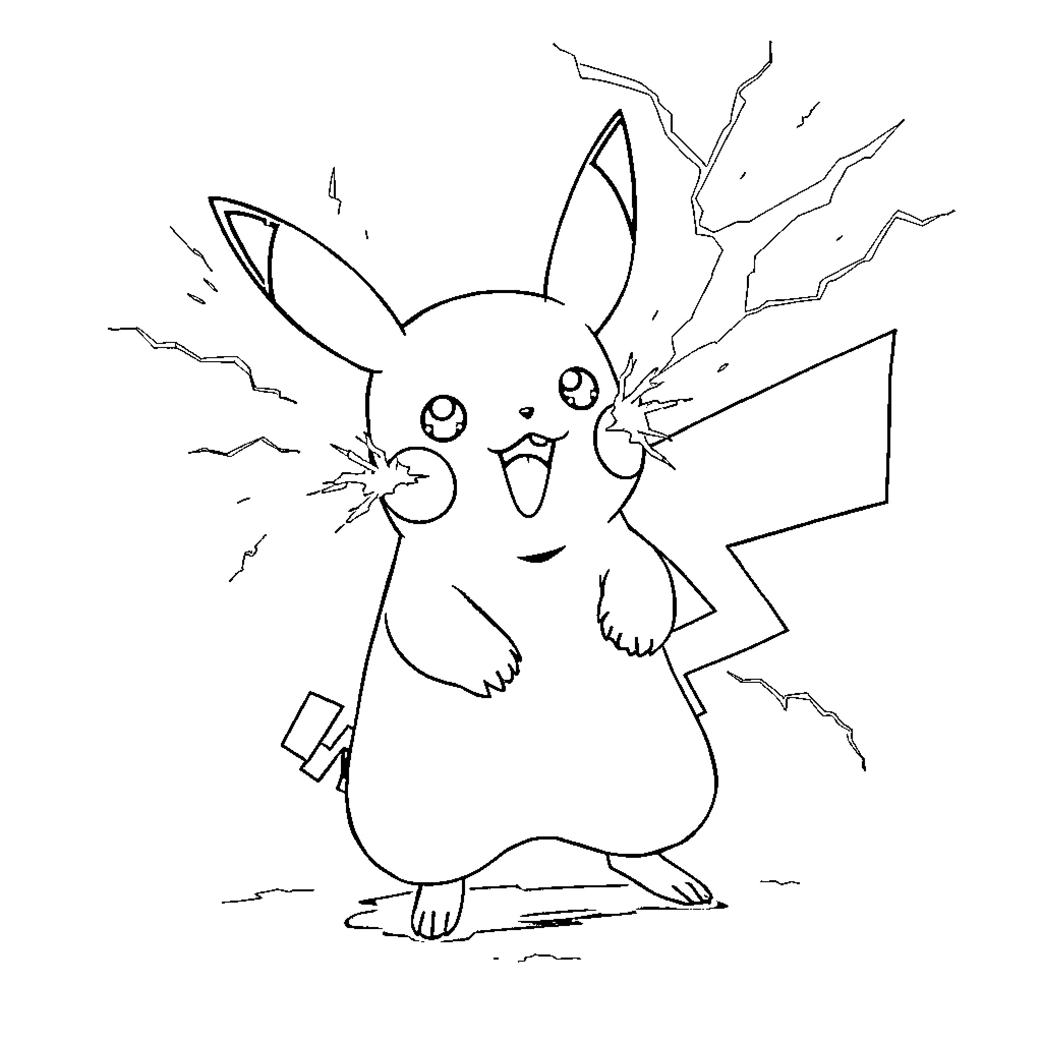 Pikachu using electric power Coloring Page (free black-and-white line drawing printable PDF for all, from beginners to advanced learners, including children, teens, adults, and seniors)