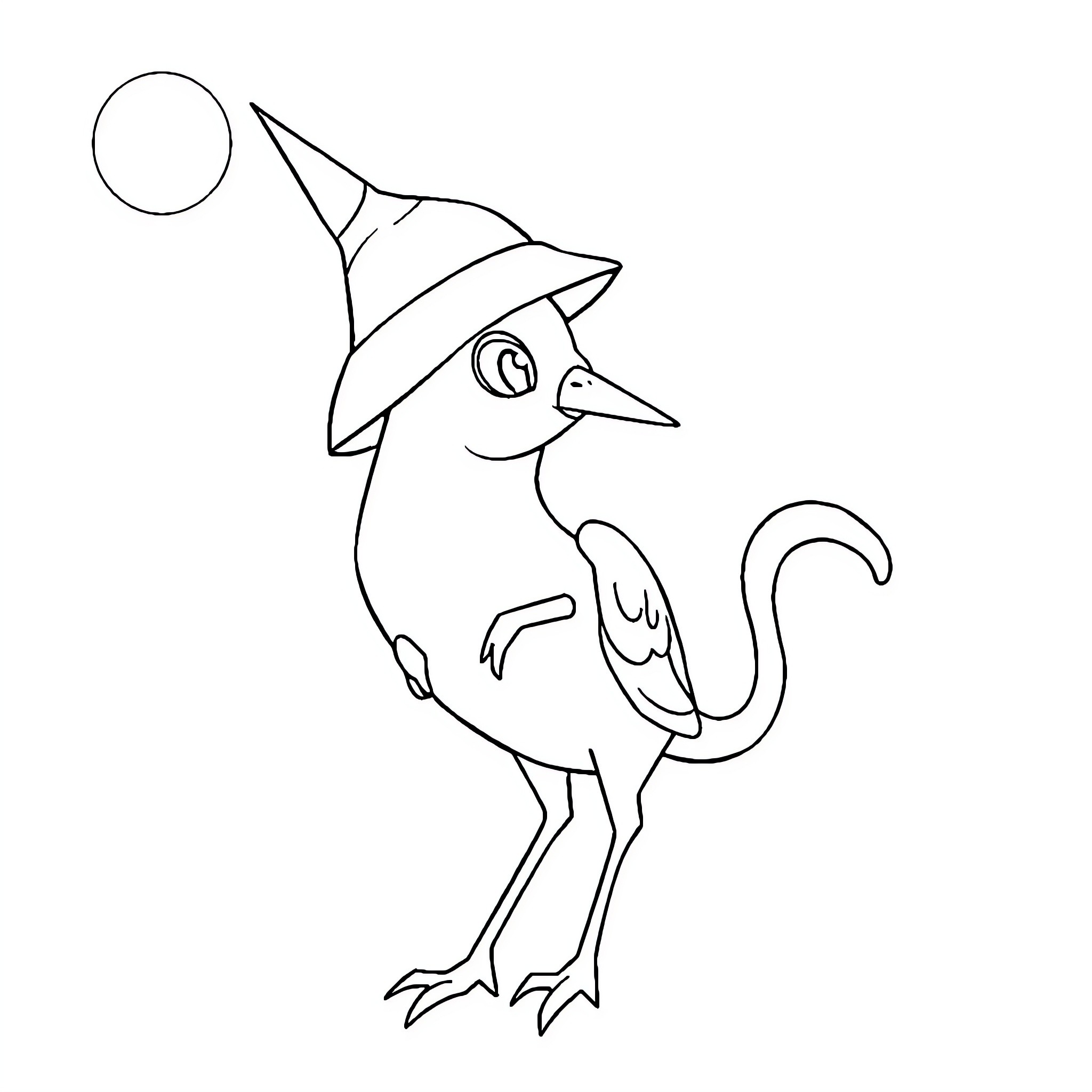 Pig wearing wizard hat and casting a spell Coloring Page (free black-and-white line drawing printable PDF for all, from beginners to advanced learners, including children, teens, adults, and seniors)