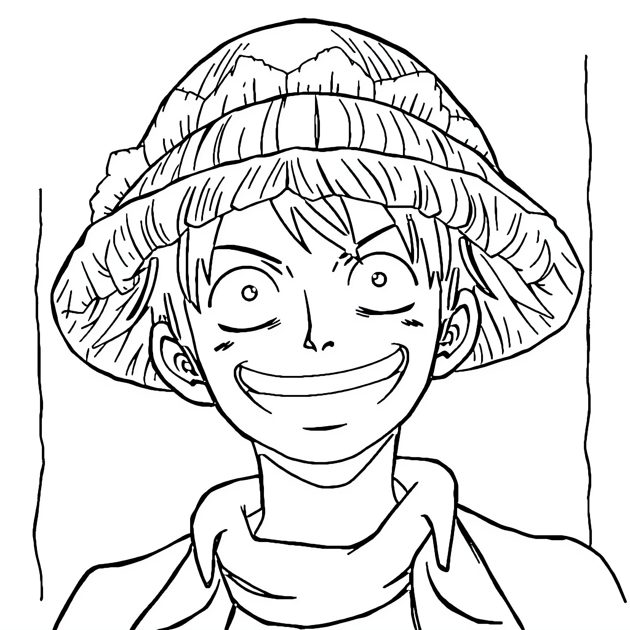 Luffy's Adventurous Spirit Shines Through Coloring Page (free black-and-white line drawing printable PDF for all, from beginners to advanced learners, including children, teens, adults, and seniors)