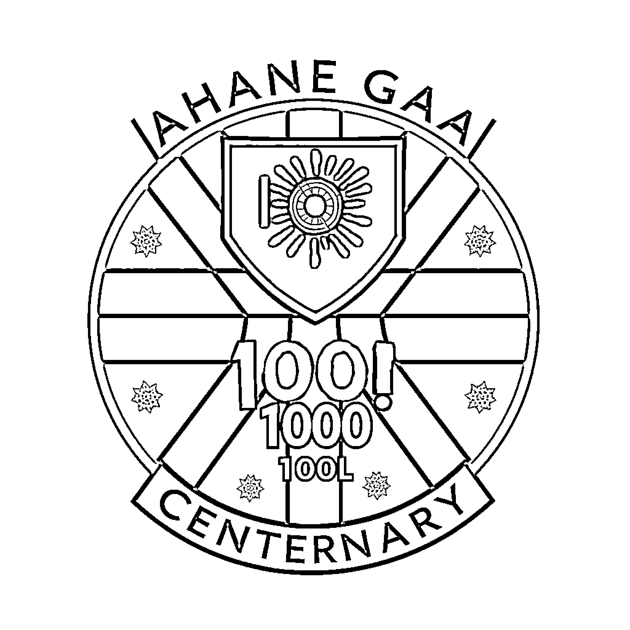 Logo for 100th anniversary of Iahane Gaai Centernary Coloring Page (free black-and-white line drawing printable PDF for all, from beginners to advanced learners, including children, teens, adults, and seniors)