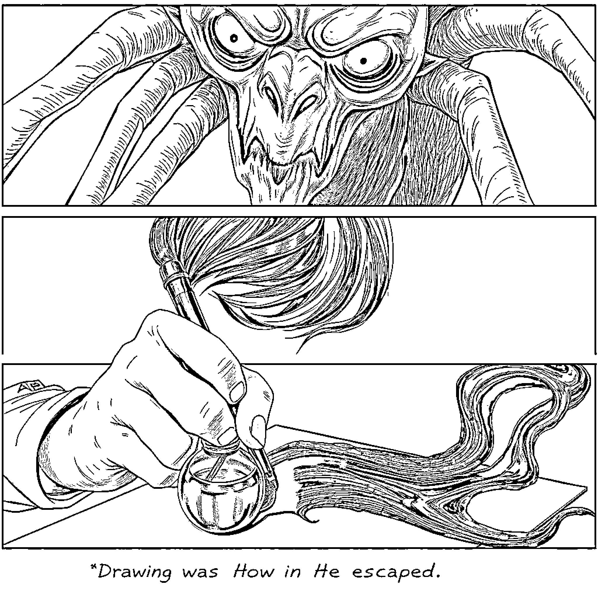 Creature finds freedom through artistic expression Coloring Page (free black-and-white line drawing printable PDF for all, from beginners to advanced learners, including children, teens, adults, and seniors)